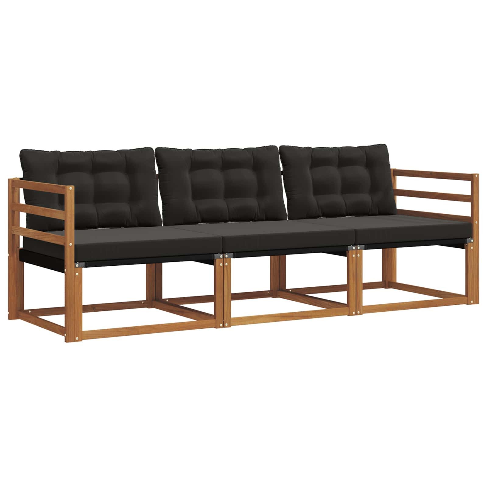 vidaXL Gartenlounge-Set Outdoor-Sofagarnitur 3 stk. Natürlich und Schwarz, (3-tlg)