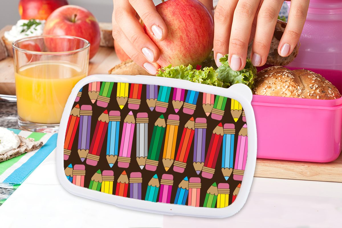 MuchoWow Lunchbox Bleistift - - Abstrakt - Muster rosa Brotbox Kinder, Brotdose Mädchen, Kunststoff Snackbox, für (2-tlg), Erwachsene, Regenbogen, Kunststoff