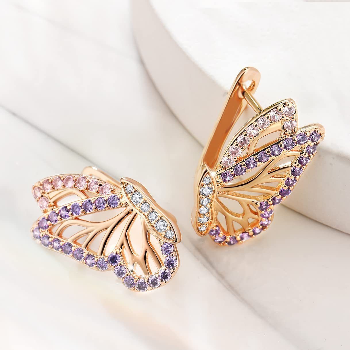 für (2-tlg) Ohrringe Hoop Schmetterling Ohrringe Paar Gold Frauen, LENBEST Ohrhänger