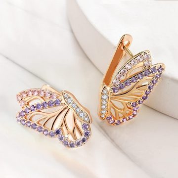 LENBEST Paar Ohrhänger Schmetterling Ohrringe für Frauen, Gold Hoop Ohrringe (2-tlg)
