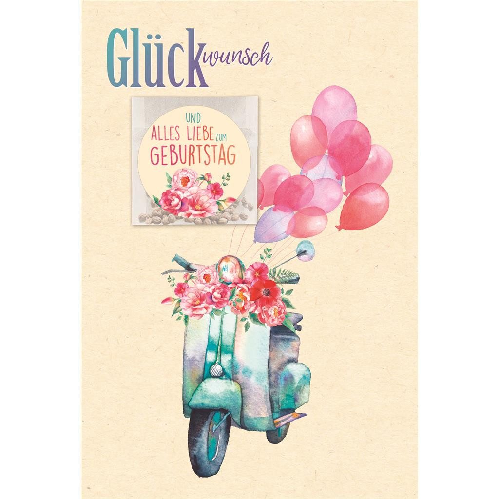 Grußkarten Geburtstag Gieß mich Karte mit Umschlag Roller mit Blumen