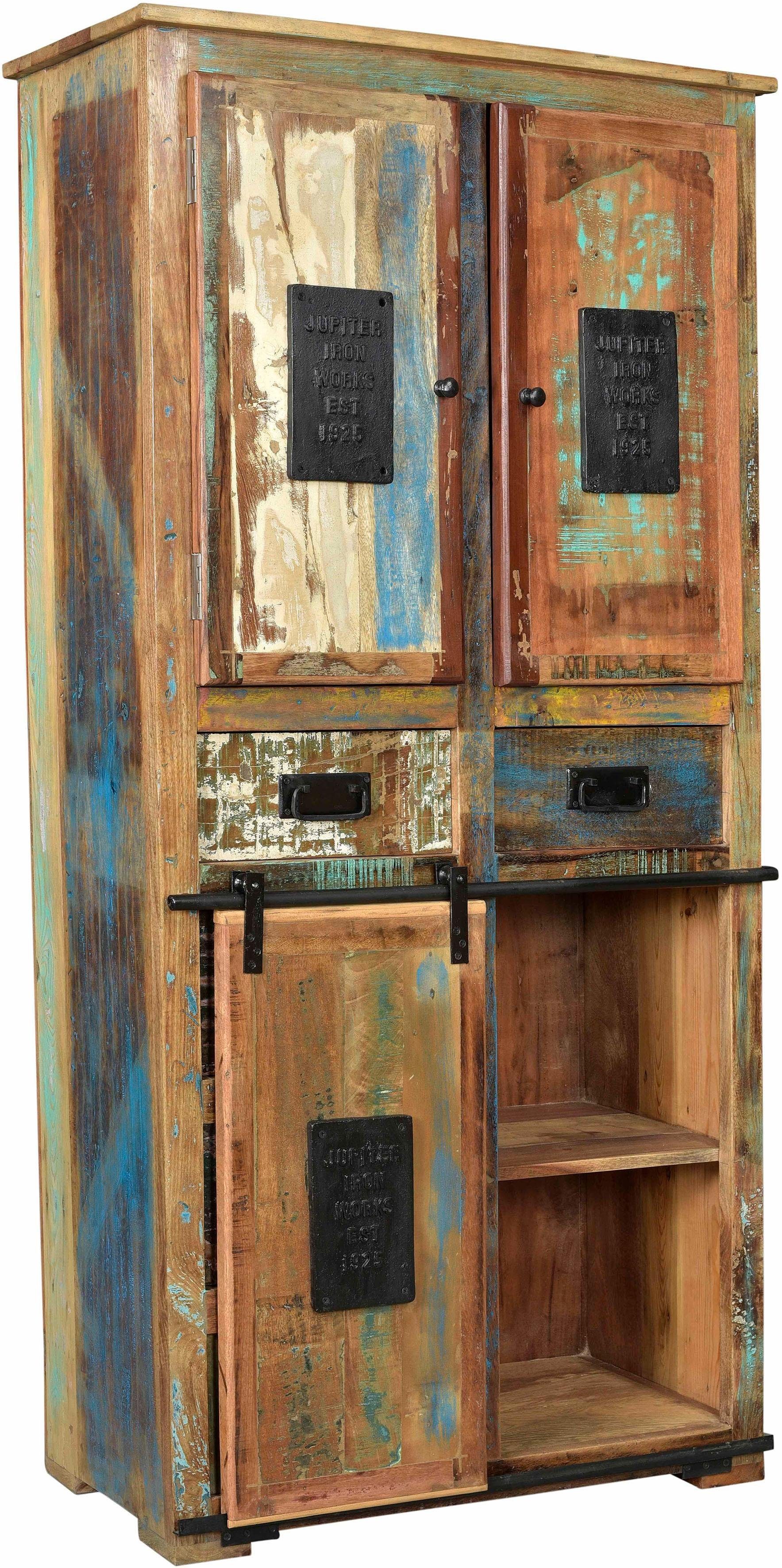 SIT Stauraumschrank Jupiter aus recyceltem Altholz, Höhe 180 cm, Shabby Chic, Vintage