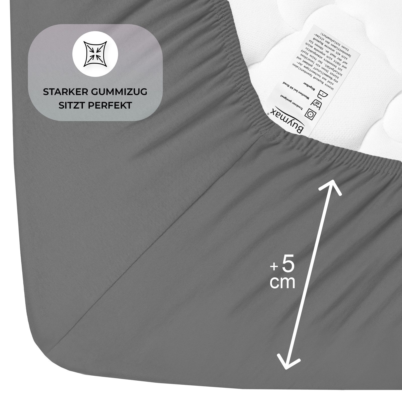 Buymax Spannbettlaken Buymax Jersey aus 100% Baumwolle, Jersey, Gummizug: Rundumgummi, (1 Stück), Pflegeleicht und Atmungsaktiv in Verschiedenen Farben und Größ – Bild 4 von 5