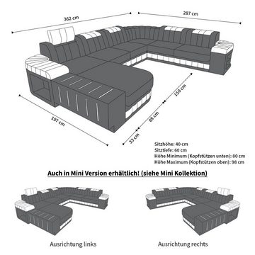 Sofa Dreams Wohnlandschaft Sofa Couch Stoff Bellagio XXL U Form Polster Stoffsofa, mit LED, wahlweise mit Bettfunktion als Schlafsofa, Designersofa