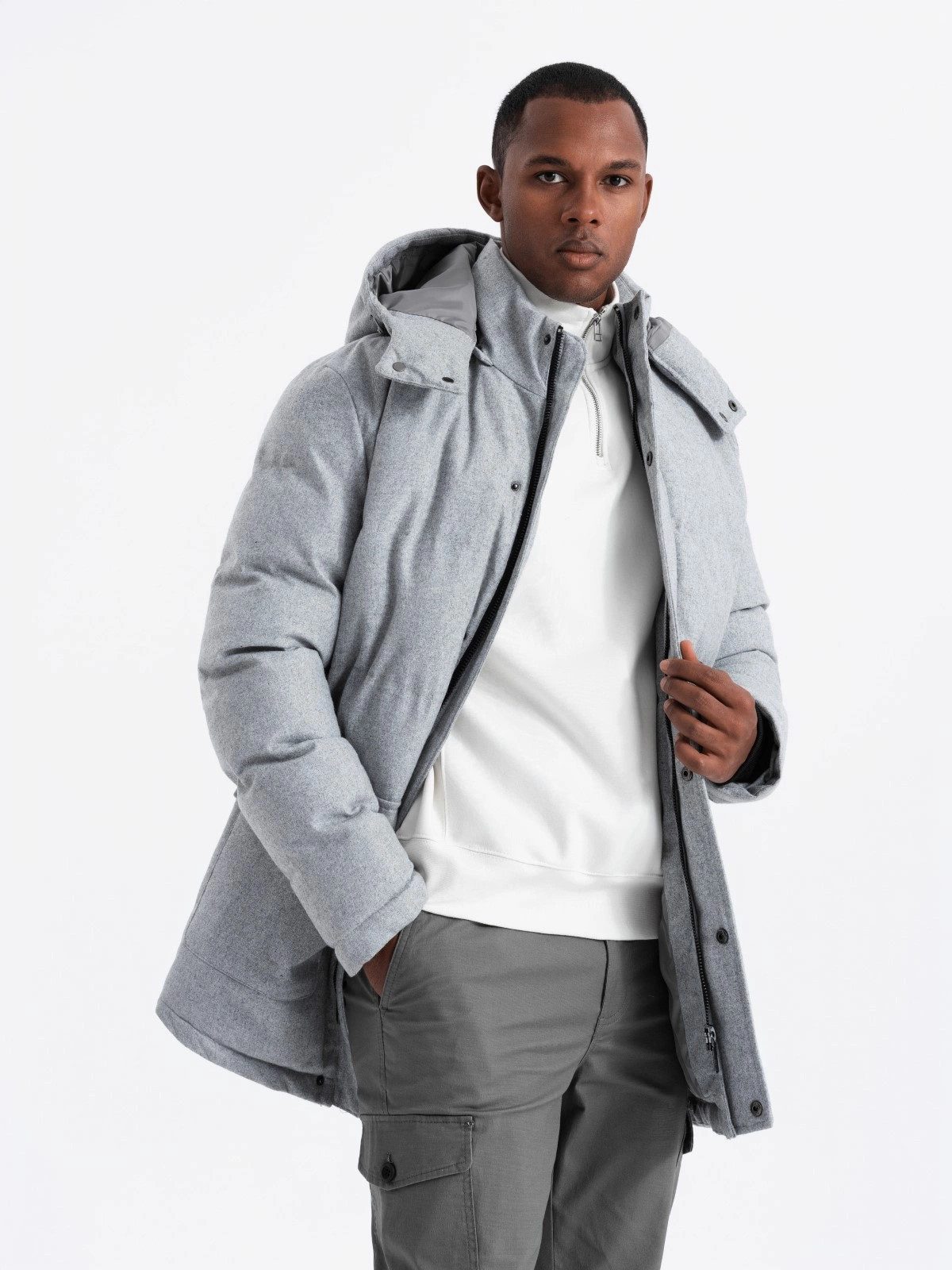 OMBRE Winterjacke Warme lange Herren Parka Jacke mit Wolle