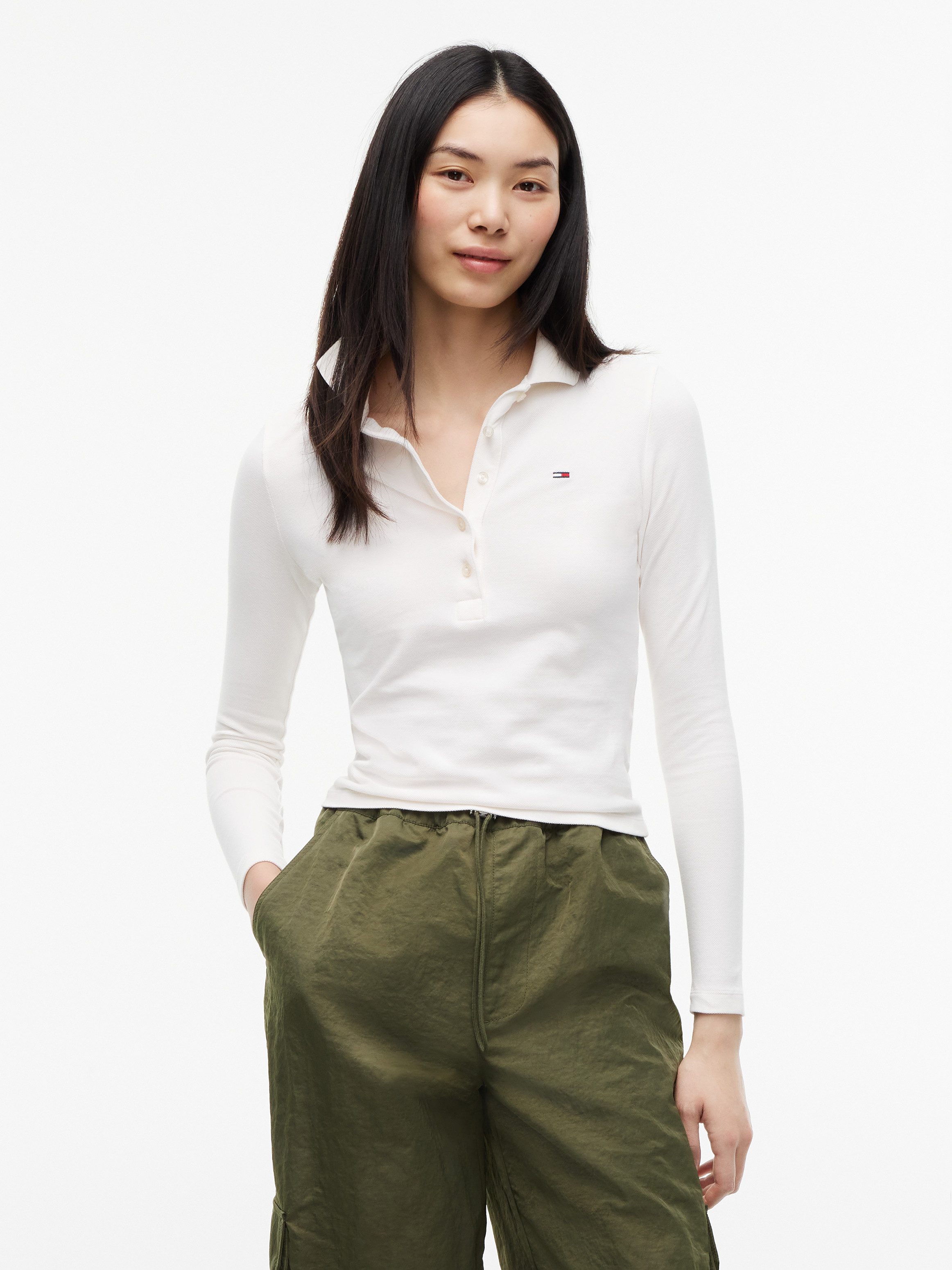 Tommy Jeans Langarm-Poloshirt TJW SLIM ESSENTIAL LS POLO Baumwollmischung, slim fit
