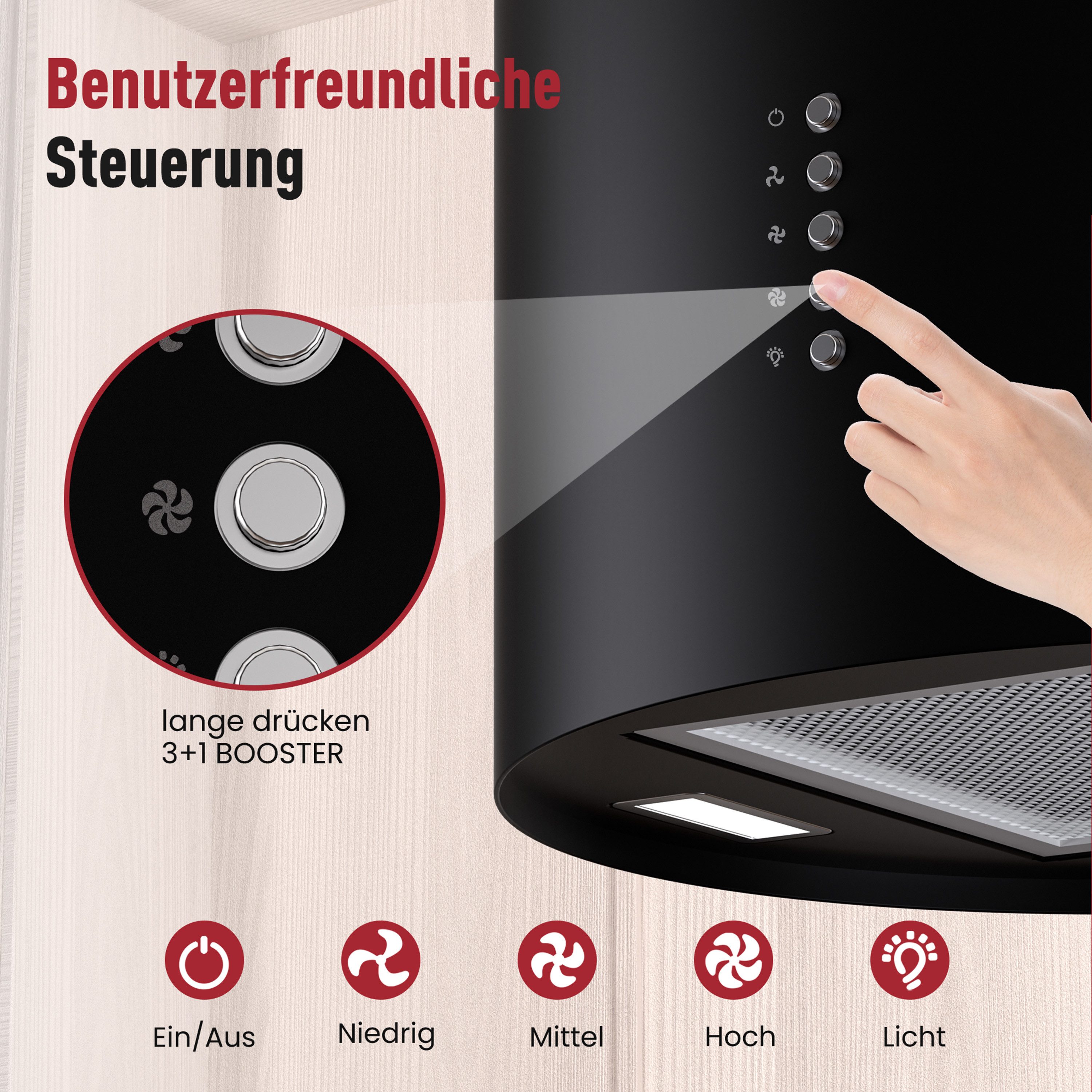 Levivo Inselhaube A+ Dunstabzugshaube Umluft Freihängend mit 530 m³/h Luftleistung A+ Dunstabzugshaube Umluft Freihängend mit 530 m³/h Luftleistung, Aktivkohlefiltern, Fettfiltern, LED-Beleuchtung