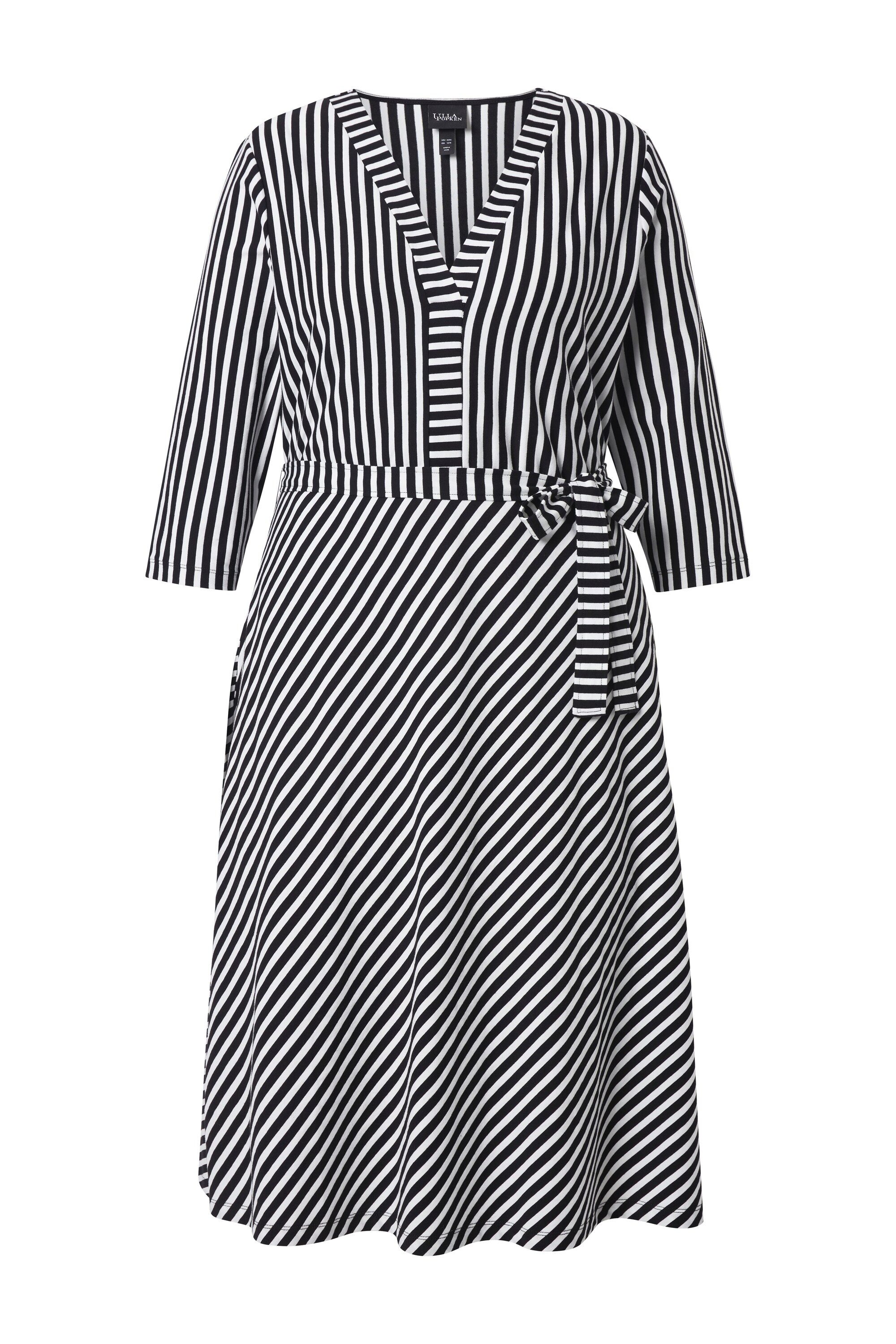 Ulla Popken Jerseykleid Midikleid Streifen A-Linie V-Ausschnitt 3/4-Arm günstig online kaufen