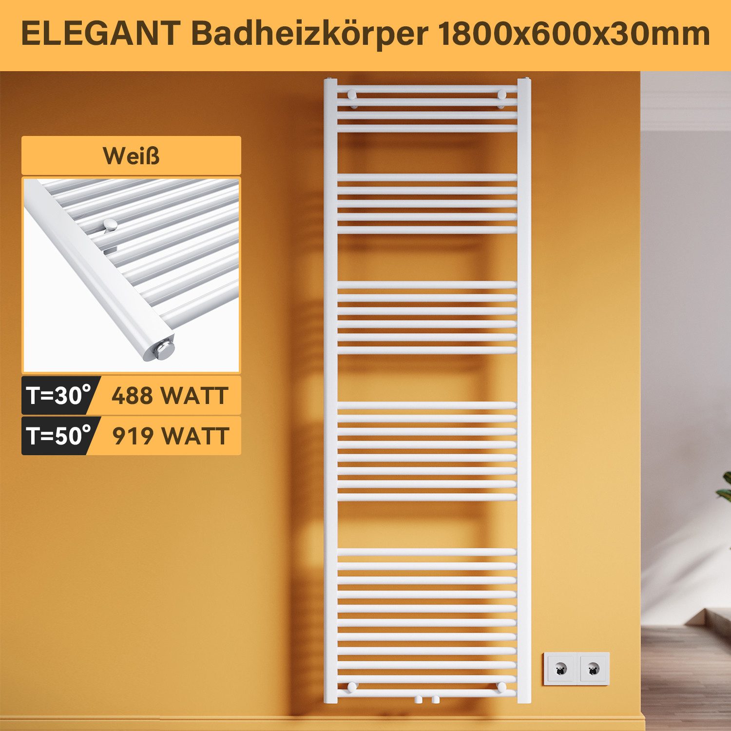 SONNI Badheizkörper Handtuchtrockner Handtuchwärmer Mittelanschluss, Weiß, mit/ohne Thermostat