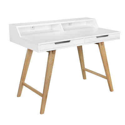 Wohnling Schreibtisch WL5.186 (110 x 85 x 60 cm MDF-Holz Skandinavisch Weiß Matt), Laptoptisch mit Kabeldurchlass, Bürotisch Modern
