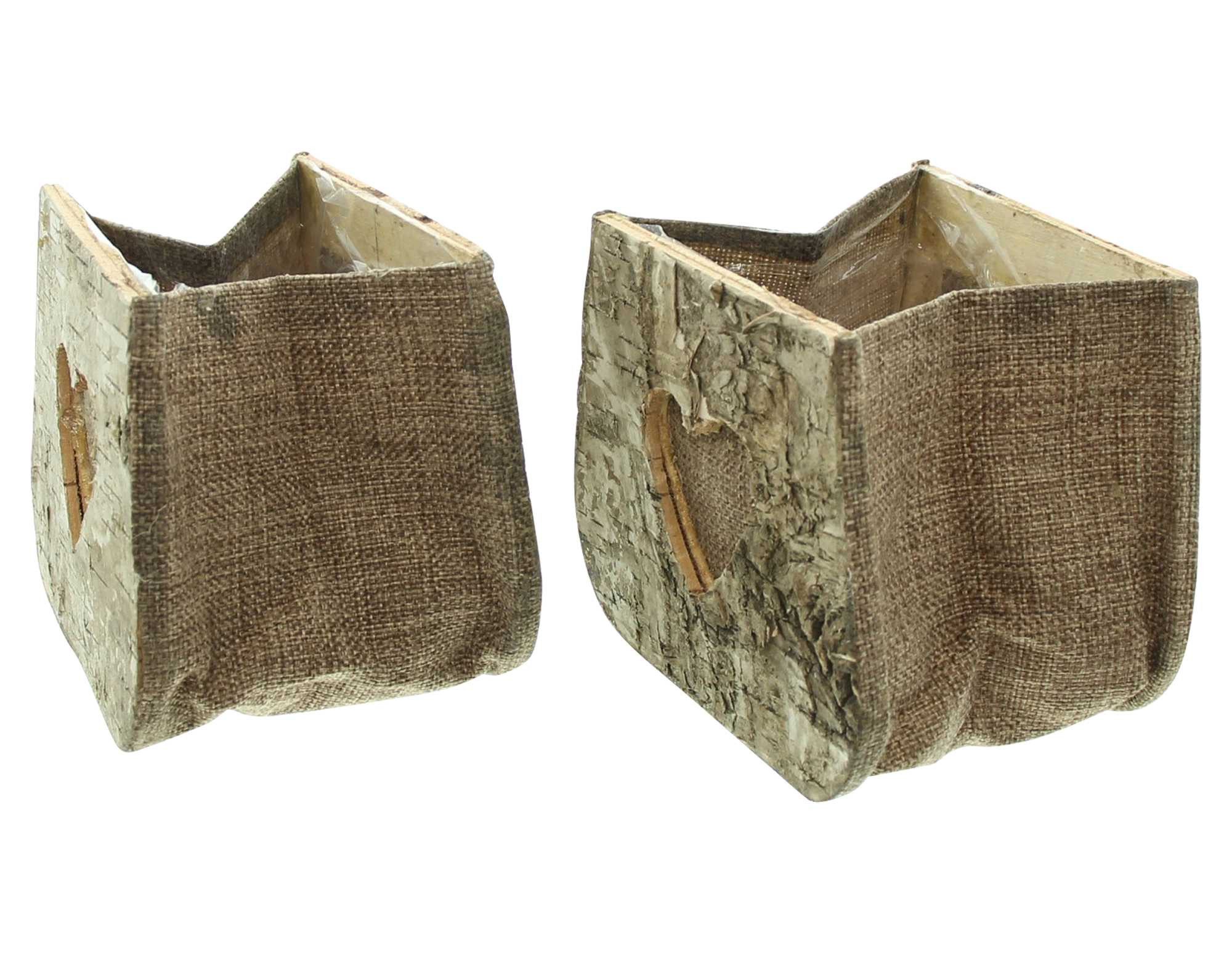 Dekoleidenschaft Blumentopf "Herz" Pflanztasche aus Birke & Stoff, Pflanzgefäße, Holz Pflanztopf (im Set)