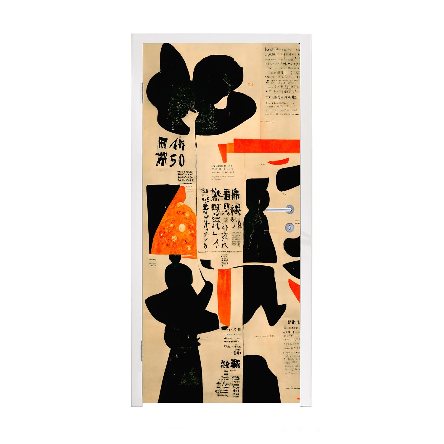 MuchoWow Türtapete Vintage - Fototapete Tür, Vintage bedruckt, (1 Schwarz Rot cm - für - St), Matt, 75x205 Türaufkleber, Japanisch, 