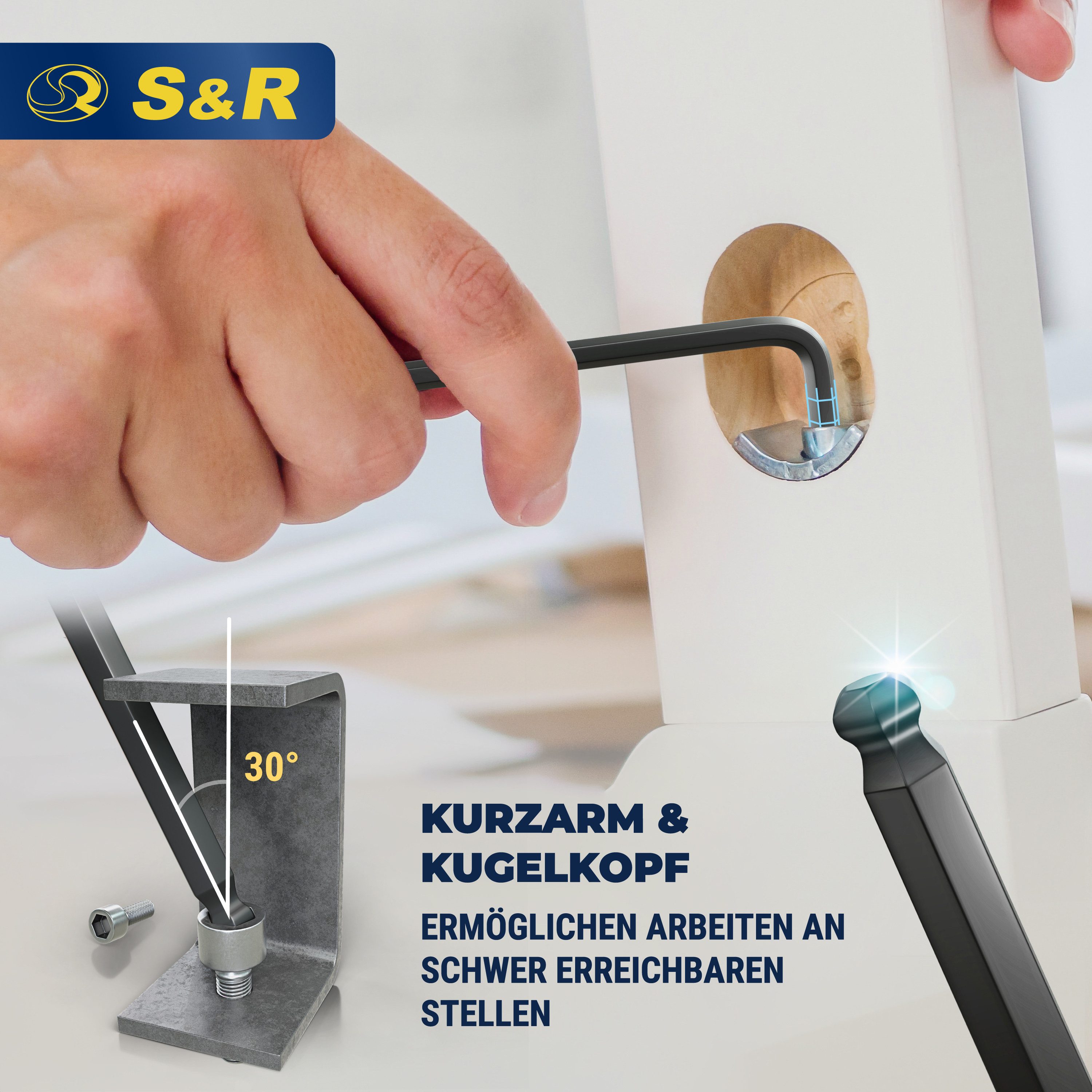 S&R Winkelschlüssel Innensechskantschlüssel mit Kugelkopf, Cr-V Stahl gehärtet, kurz, (Set, 13-tlg, 1,27 bis 10 mm), Sechskantschlüssel im Halter ideales kompaktes Fahrrad Werkzeug Set