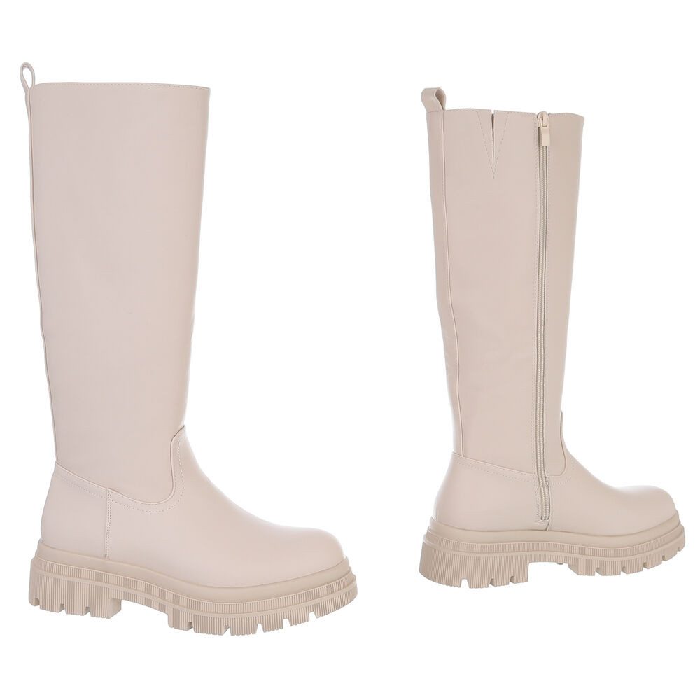 Ital-Design Modischer Damen Stiefel mit voluminösem Absatz Plateaustiefel (90153038) Blockabsatz Stiefel in Beige