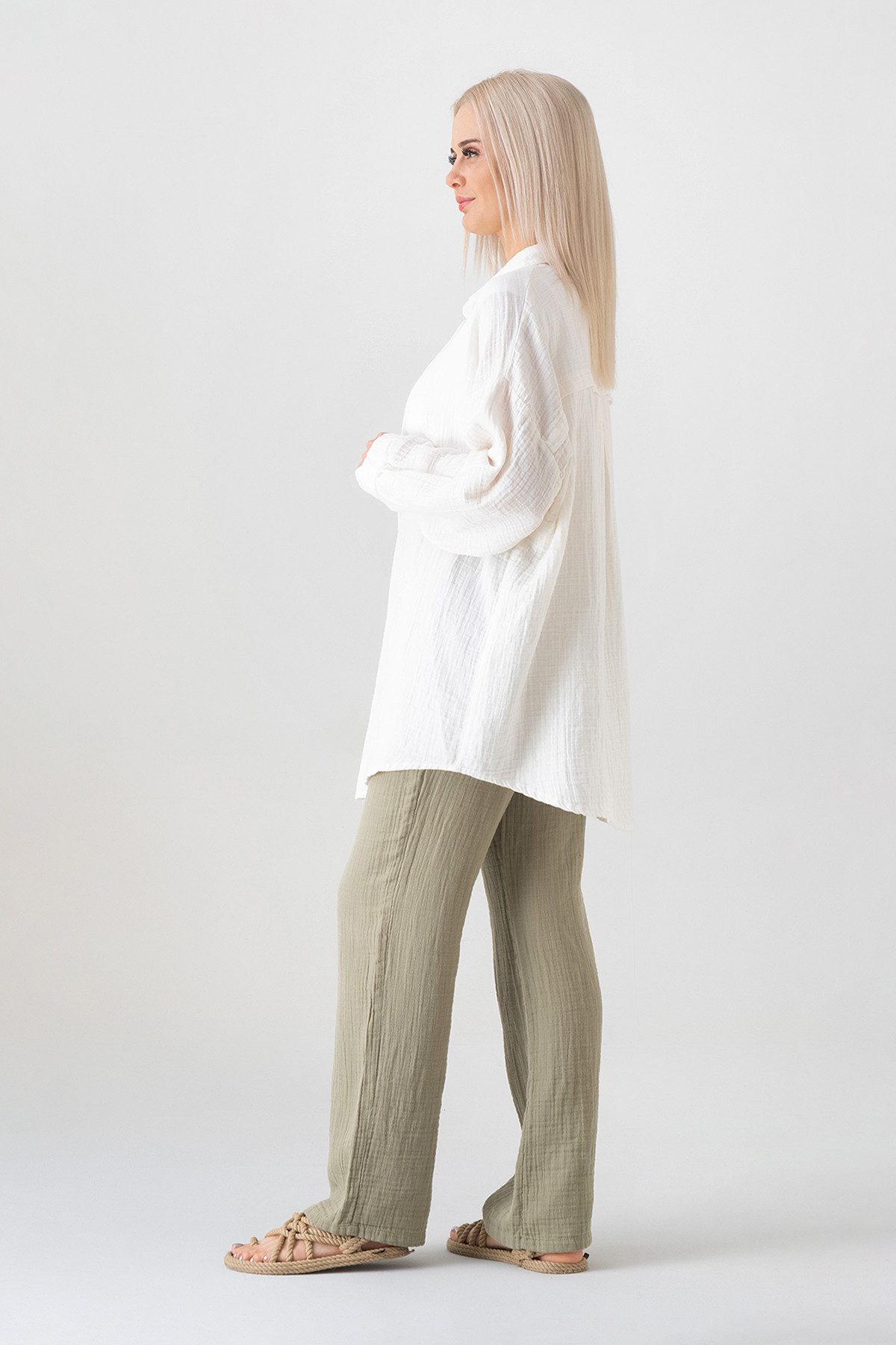 WENOR Hemdbluse Oversize Musselin Hemd 100 % Baumwolle, Kokosknöpfe, Einheitsgröße