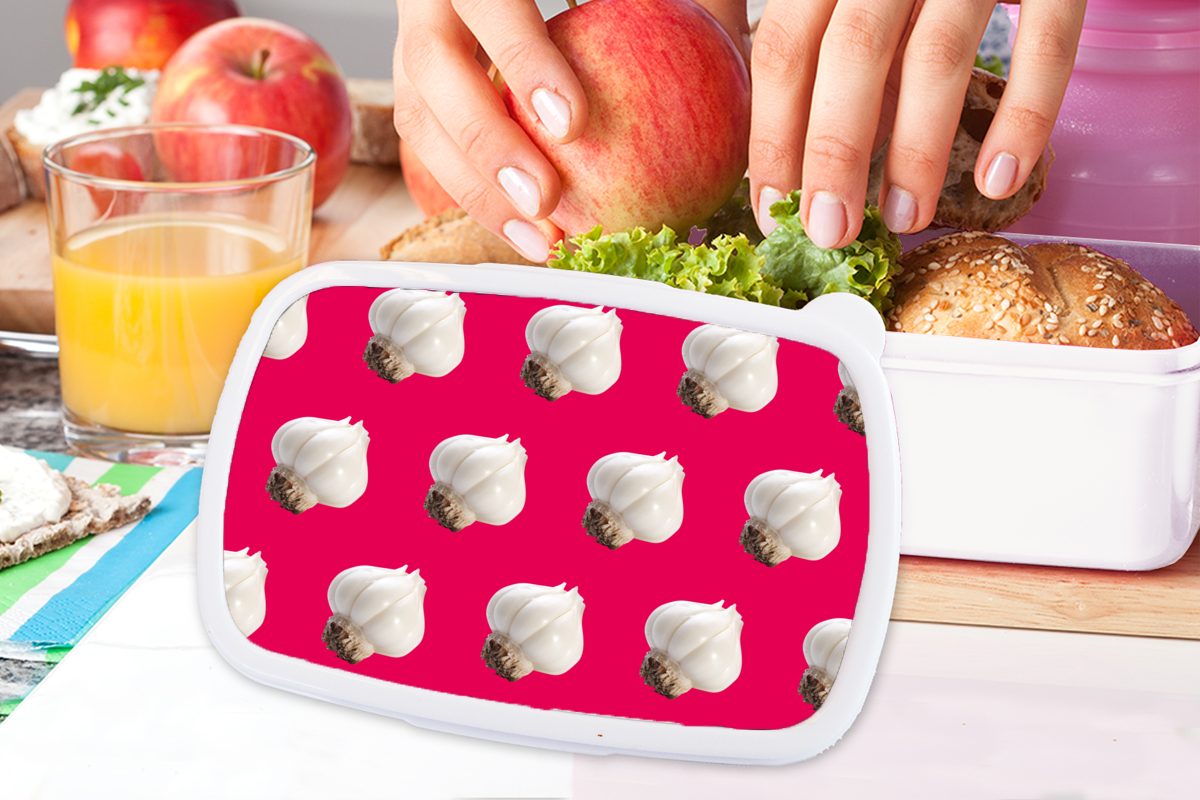 MuchoWow Rot, für Muster weiß und (2-tlg), Lunchbox Brotbox - für Erwachsene, - Mädchen Knoblauch Jungs Kunststoff, und Kinder Brotdose,