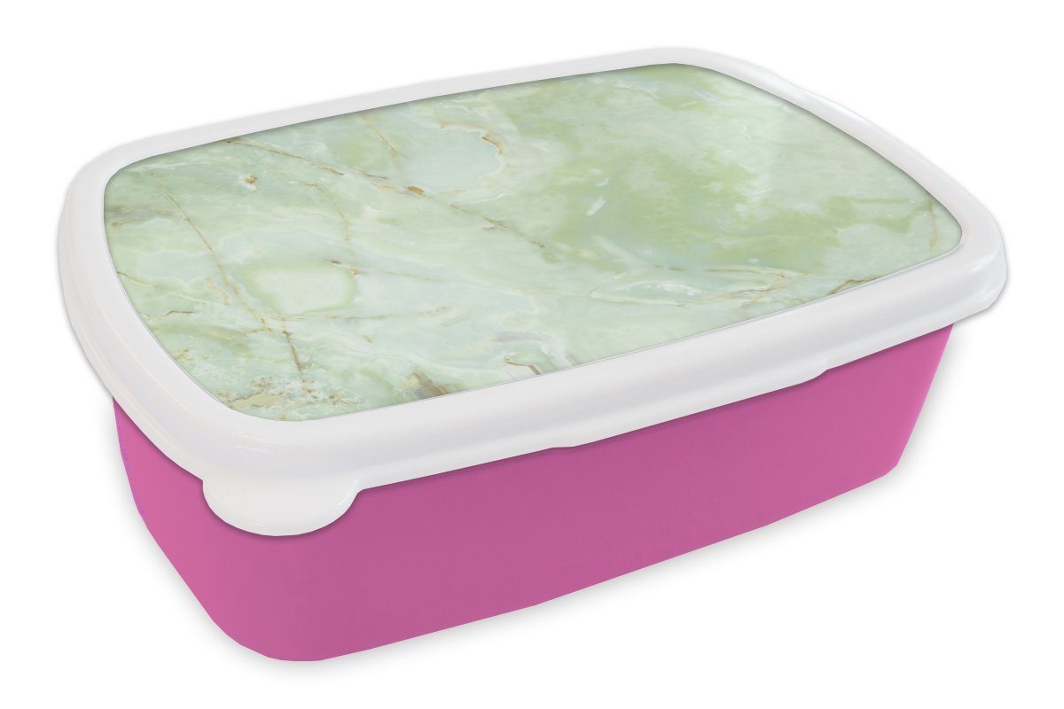 MuchoWow Lunchbox Marmor - Jade - Grün, Kunststoff, (2-tlg), Brotbox für Erwachsene, Brotdose Kinder, Snackbox, Mädchen, Kunststoff rosa