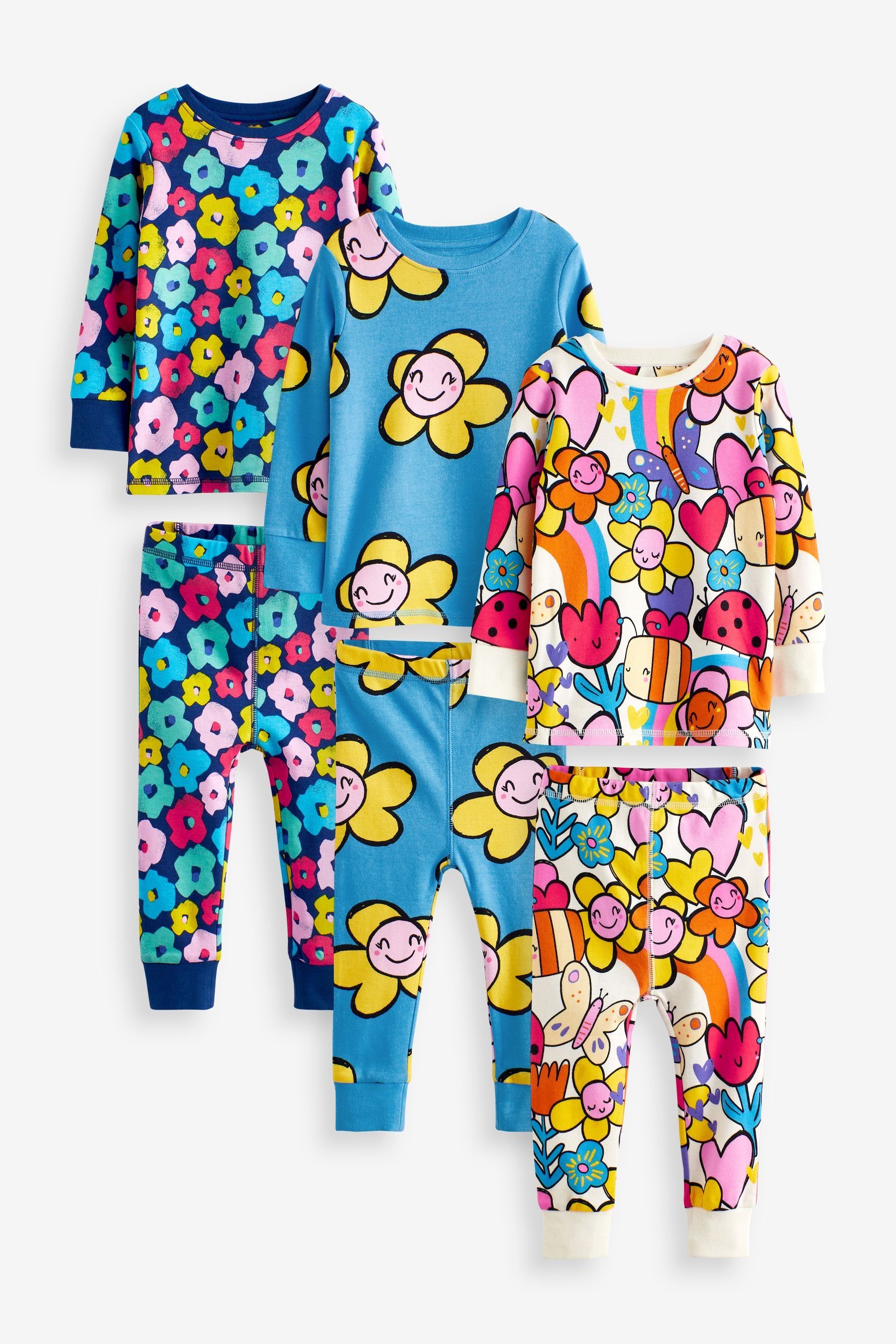 Next Pyjama Kuschelige Pyjamas mit Figurenmotiv, 3er-Pack (6 tlg) Multi Bright Floral Character