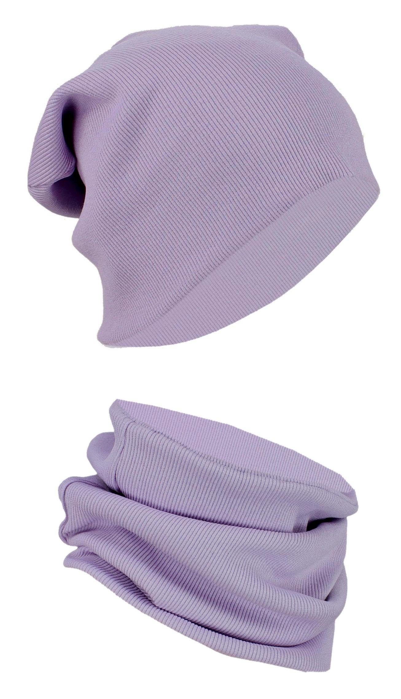 Beanie Beanie Unisex Uni Schal Mütze Set Alkato und Alkato Rippstoff Violett