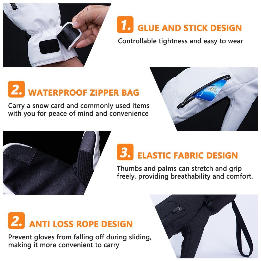 5-Finger-Innenhandschuhe Blusmart Skihandschuhe Zum Wasserdichte Touchscreen-Skihandschuhe, grey