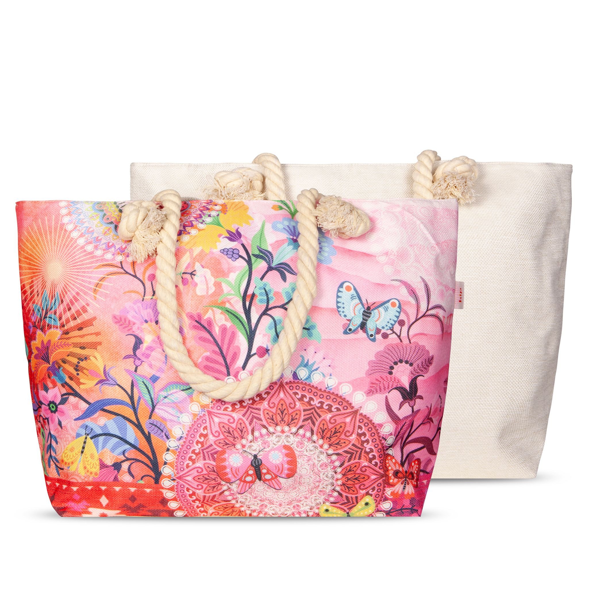 JACK Strandtasche Reißverschluss Baumwolle Descanso, mit wunderschönem Design, 40x55cm, Beachbag mit Innentasche