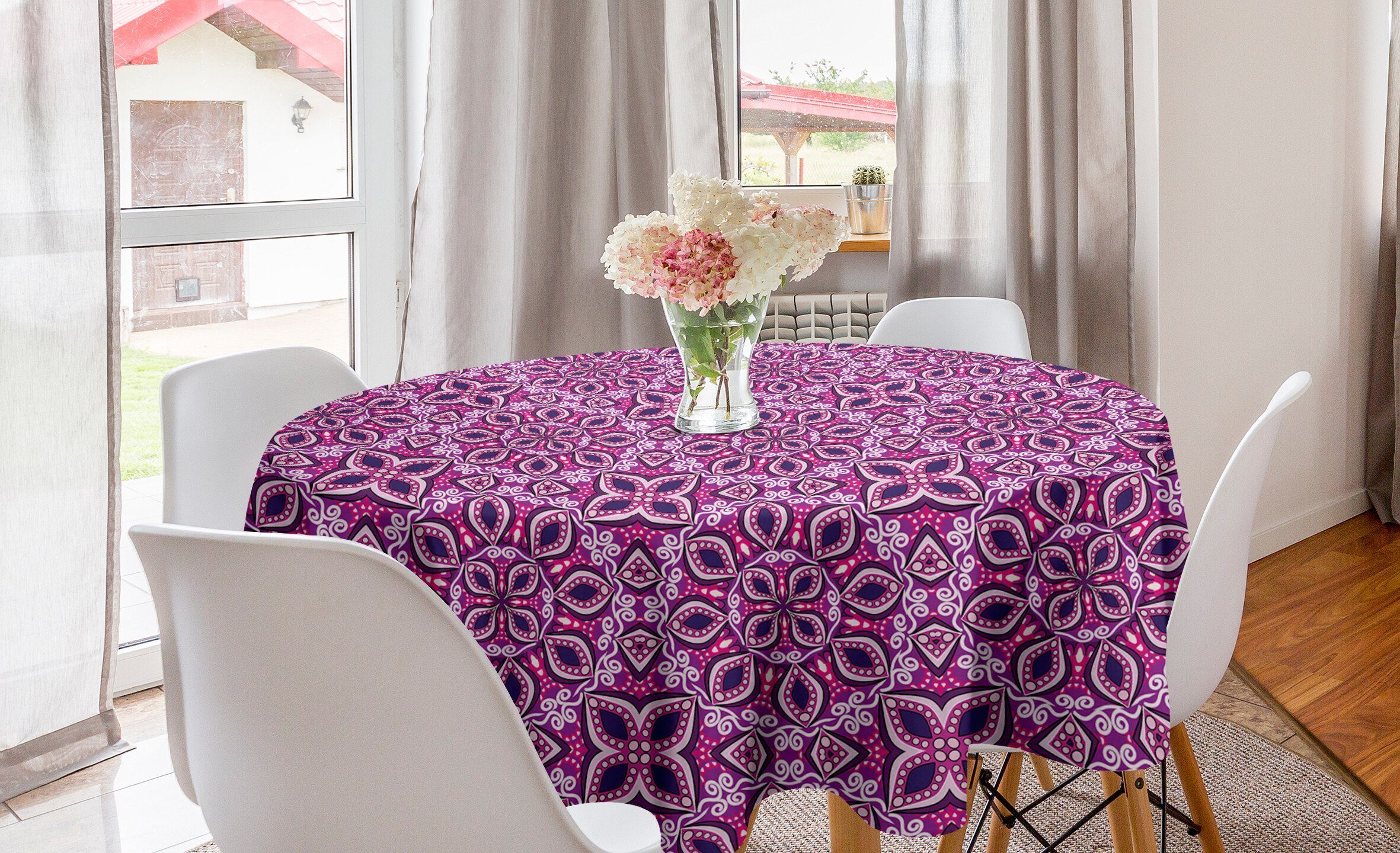 Abakuhaus Tischdecke Kreis Tischdecke Abdeckung für Esszimmer Küche Dekoration, Blumen Lace Trippy Blumen-Blatt