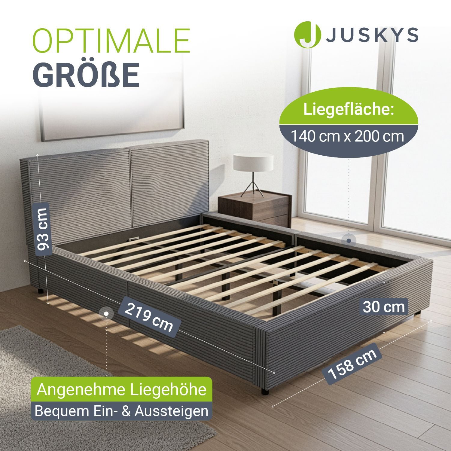 Juskys Polsterbett Salerno, Cord Design, bis 500 kg belastbar, Pflegeleicht mit Polsterung – Bild 3 von 5