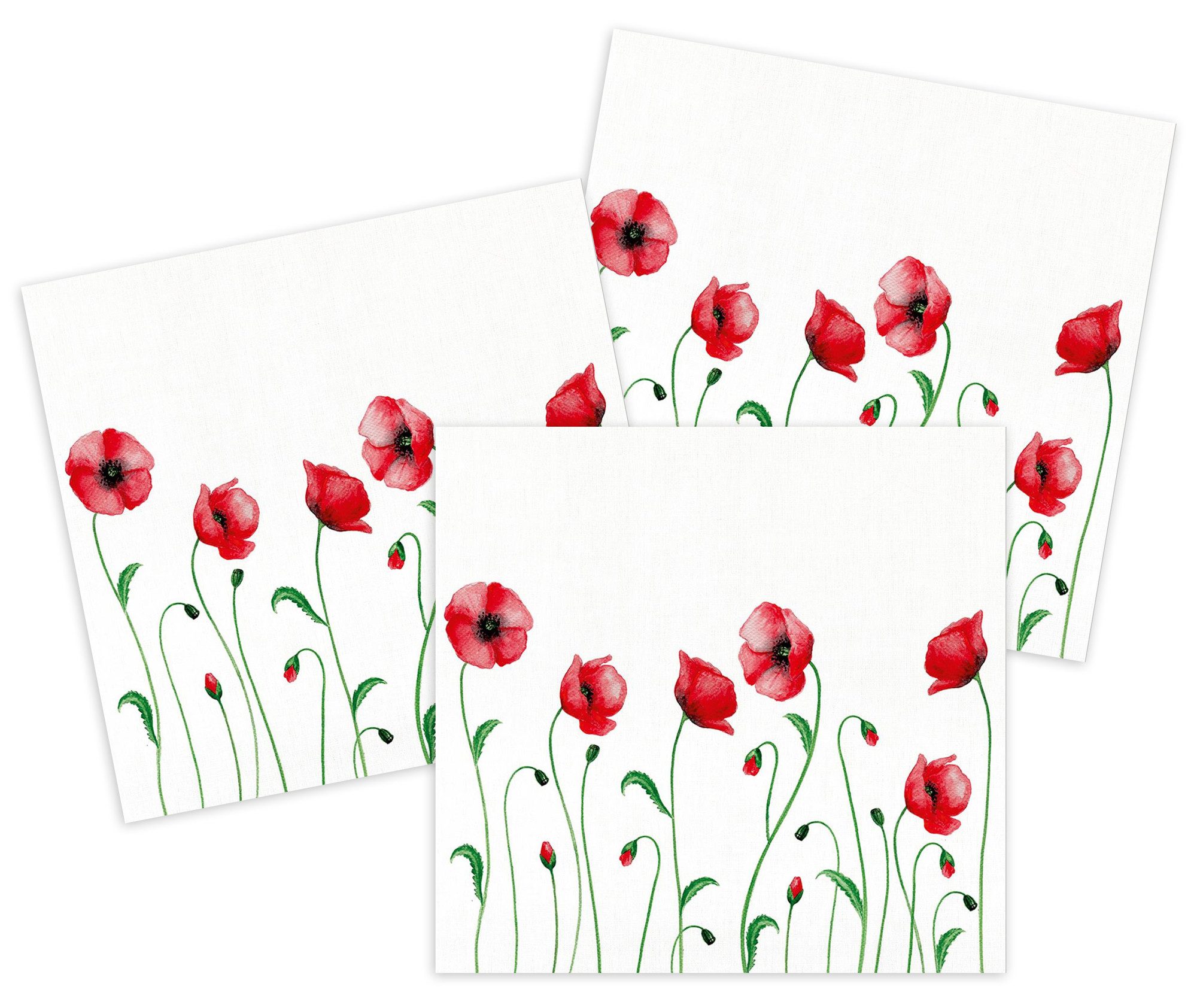 Kracht Geschirrtuch Mohnblume, (3-tlg., 3-teilig), 3er Pack Frottee Küchenhandtücher (3 Stück) ca.50x50cm 100% Baumwolle