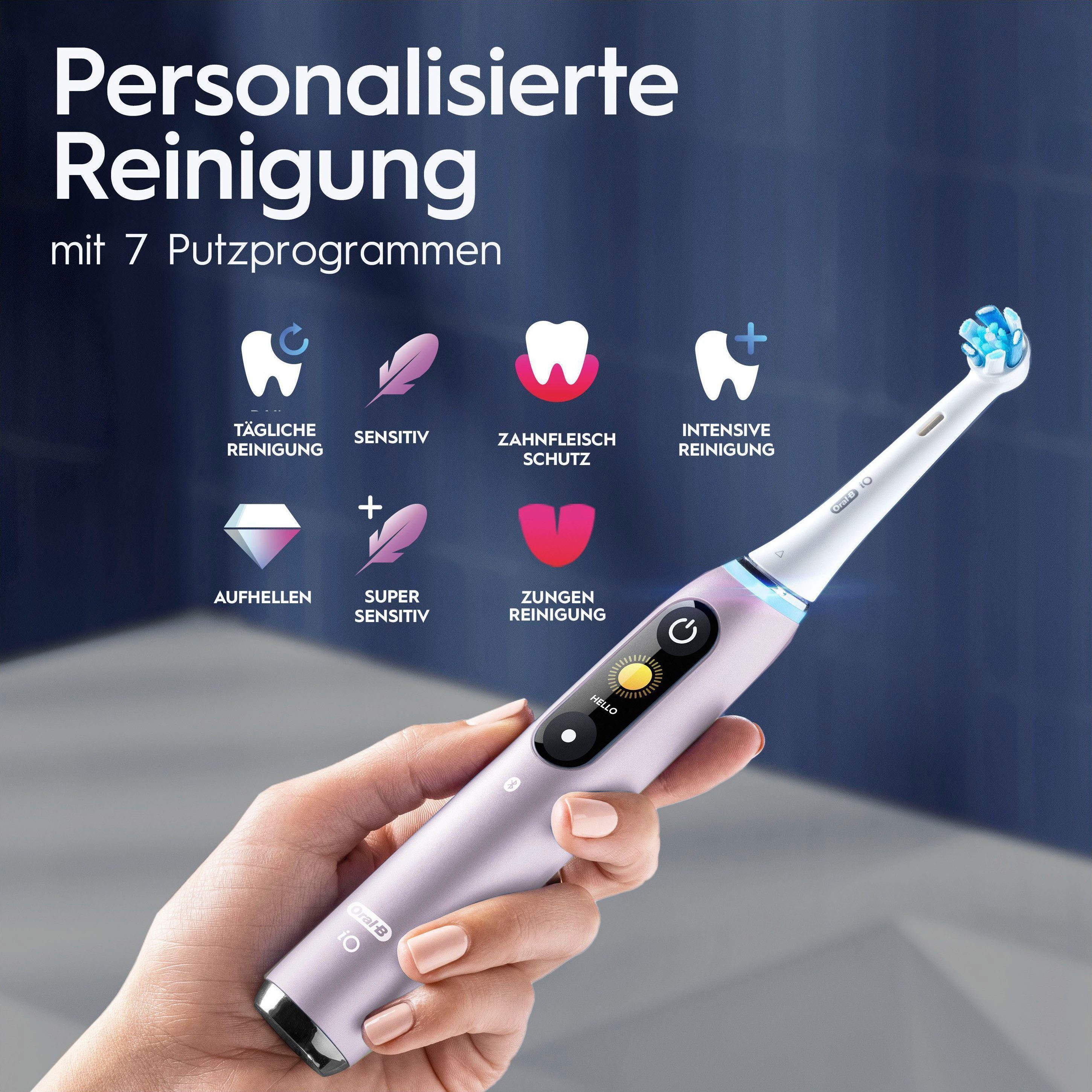 Oral-B Elektrische Zahnbürste iO 9, mit 2 Aufsteckbürsten: Quartz 7 Rose Putzmodi, Lade-Reiseetui Magnet-Technologie, & Farbdisplay St