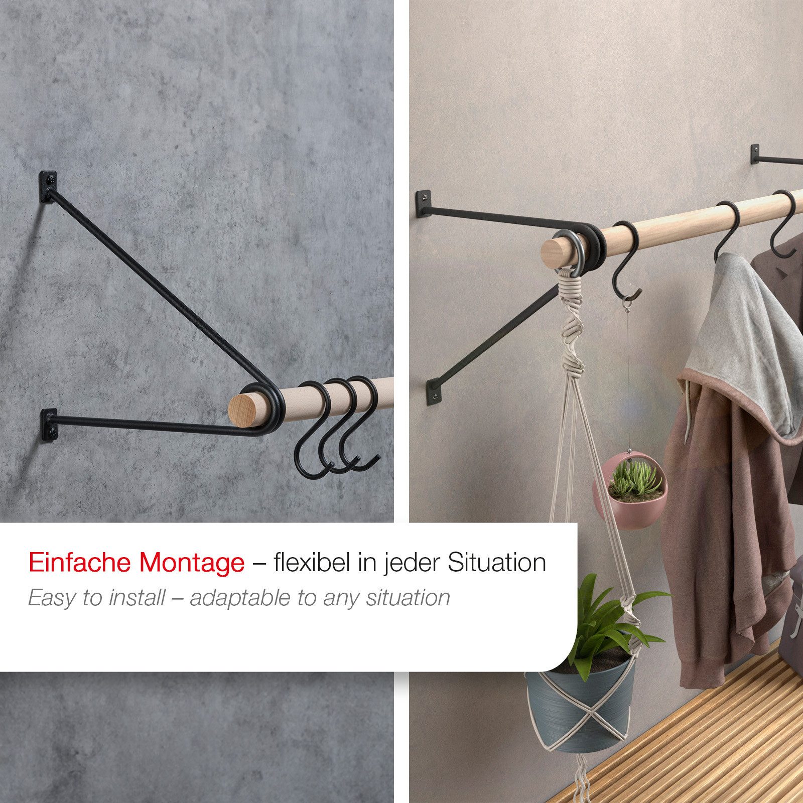 SO-TECH® Wandgarderobe 260 x 250 mm mit Ø 30 mm Kleiderstange aus Holz (Spa günstig online kaufen