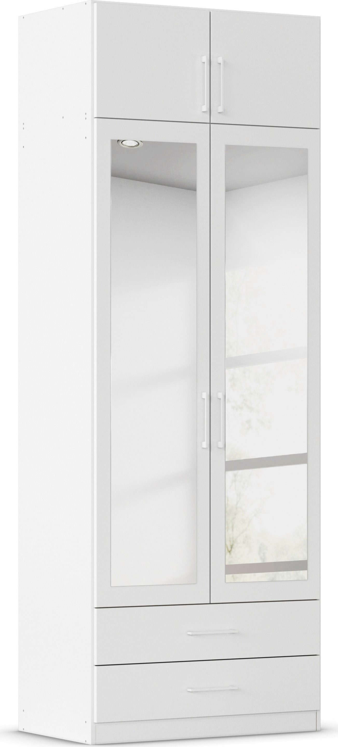 rauch Kleiderschrank Schrank Garderobe Wäscheschrank GAMMA in 4 Breiten 91-226 cm (3 verschiedene Ausstattungen BASIC/CLASSIC/PREMIUM (inkl. SOFT-CLOSE) mit Schubladen und Schrankaufsatz sowie Spiegel MADE IN GERMANY