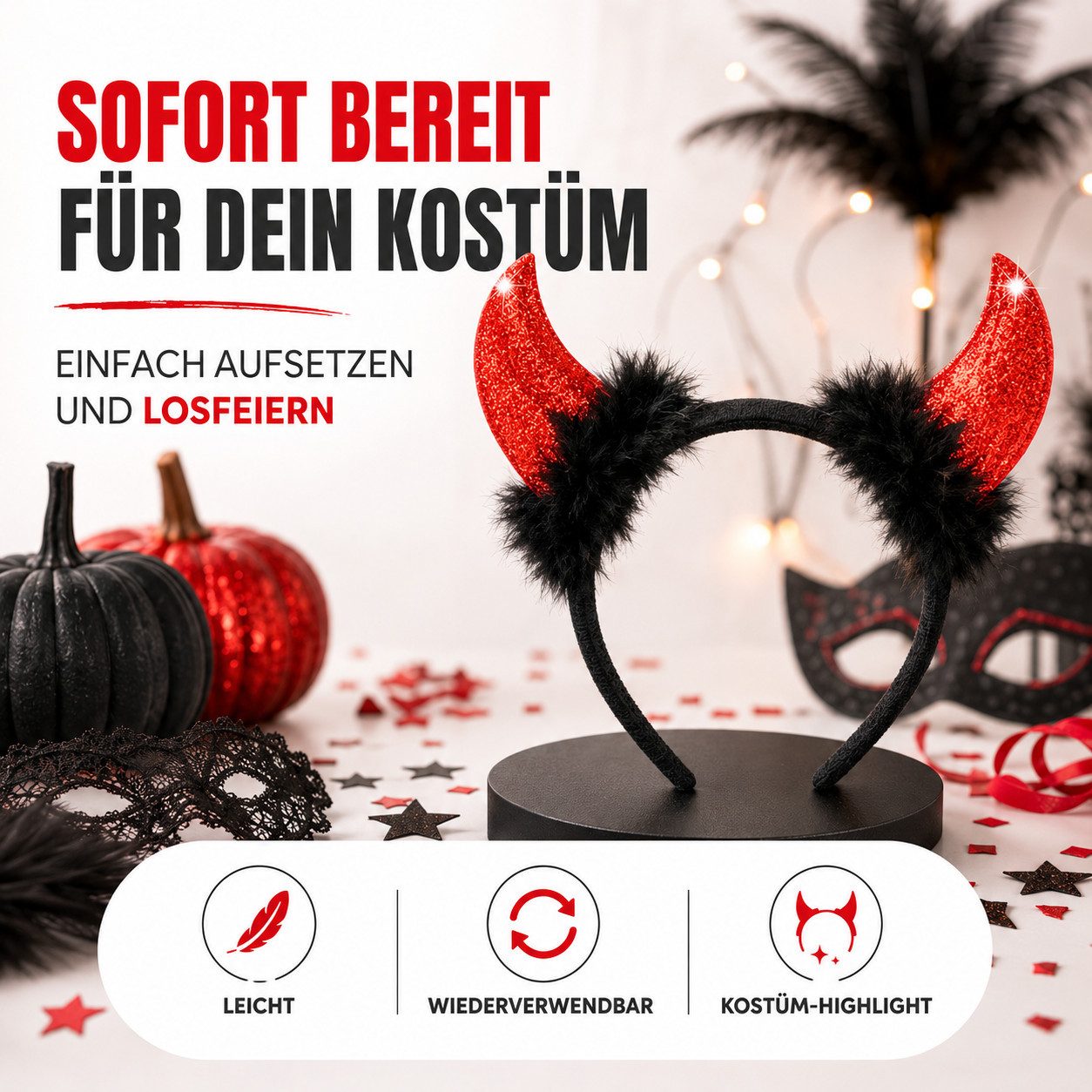 Kostümheld® Teufel-Kostüm Teufelsohren Teufelshörner Teufel - Halloween Kostüm Damen, Flexibles Band / Realistisches Design