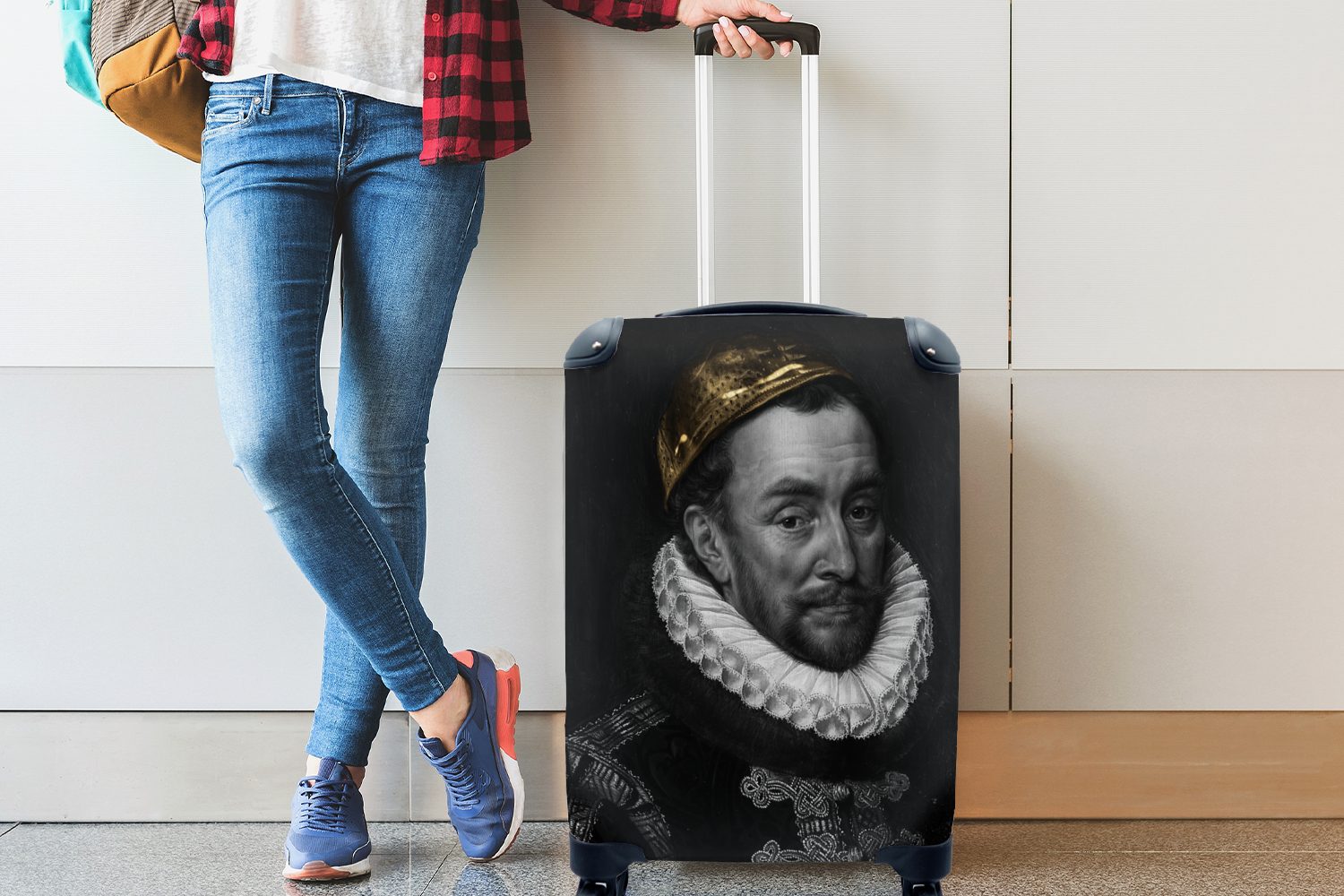 Handgepäckkoffer Adriaen Rollen, - rollen, Reisetasche für - Thomasz von Reisekoffer Oranien Wilhelm Ferien, Schwarz 4 - Weiß, Trolley, mit MuchoWow Handgepäck