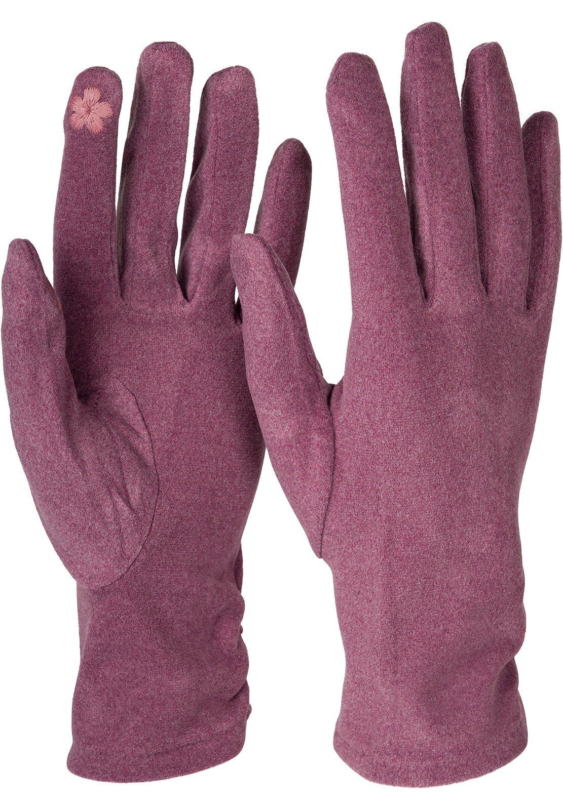 seitlich Touchscreen Violett Handschuhe gerafft Fleecehandschuhe styleBREAKER