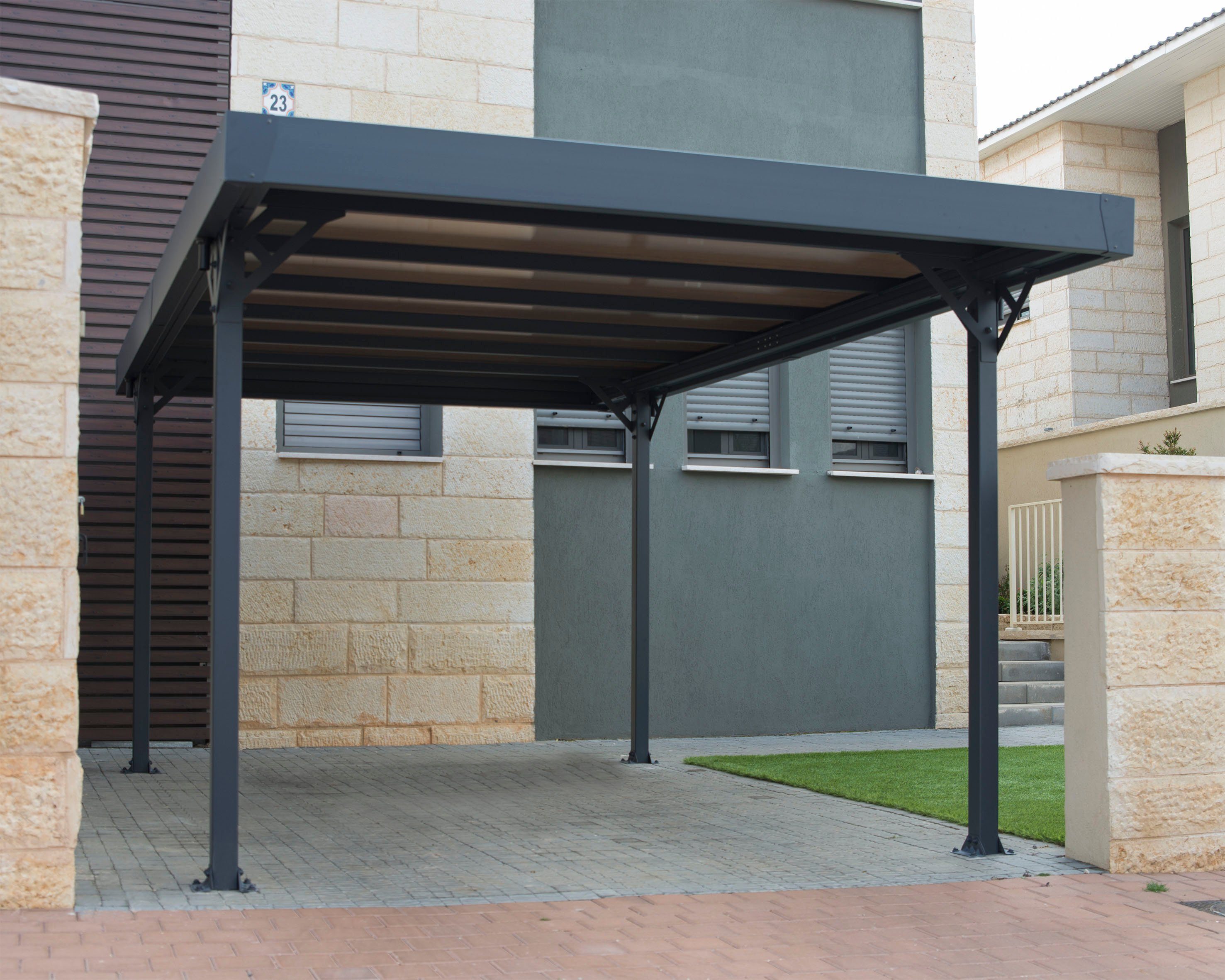 Palram - BxT: Canopia Einfahrtshöhe, 298x497 Einzelcarport und 5000, inkl. Bodenverankerungen 204 cm, Palma cm Regenrinnen