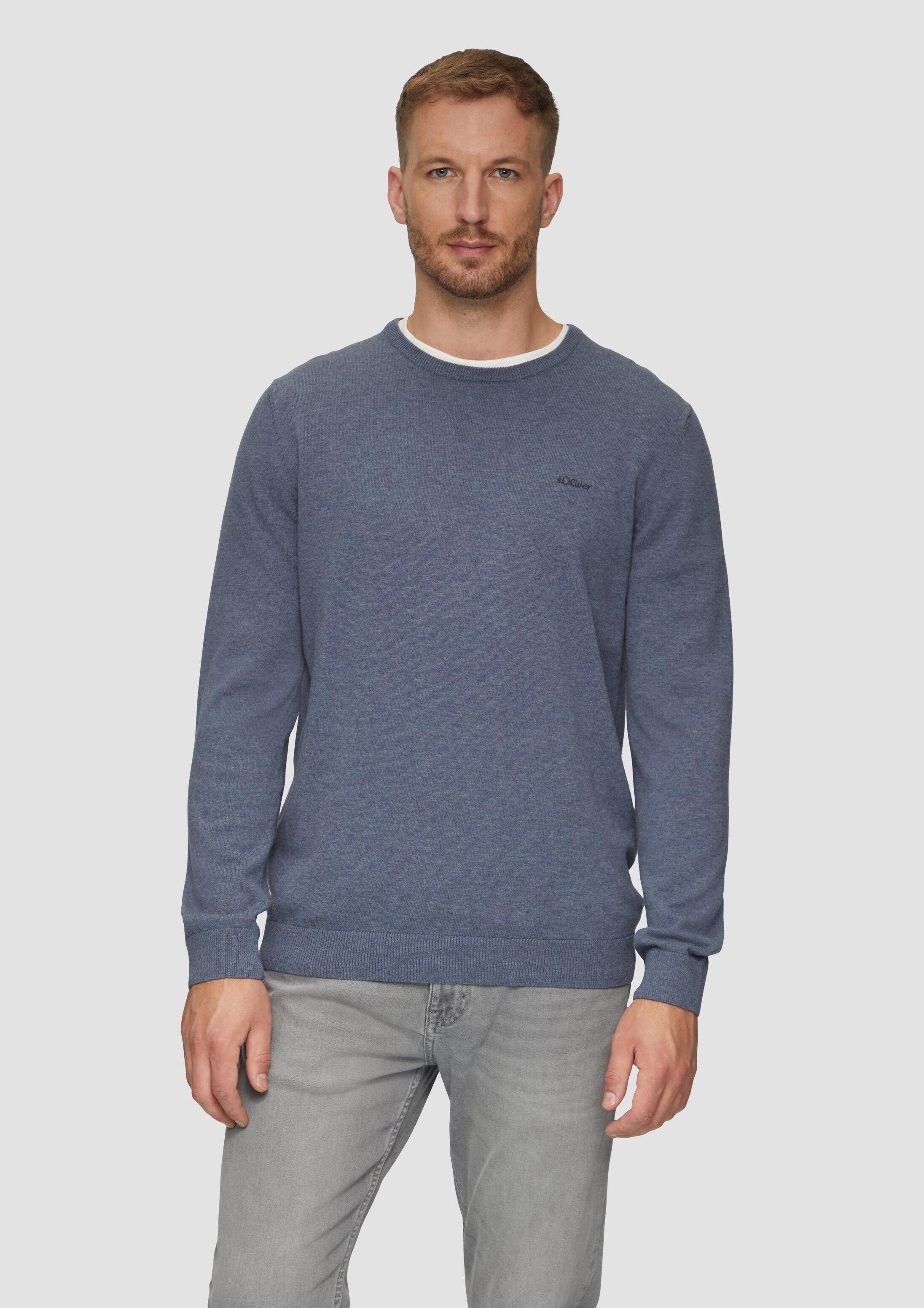 s.Oliver Longpullover Strickpullover Baumwollpullover mit Logo-Stickerei