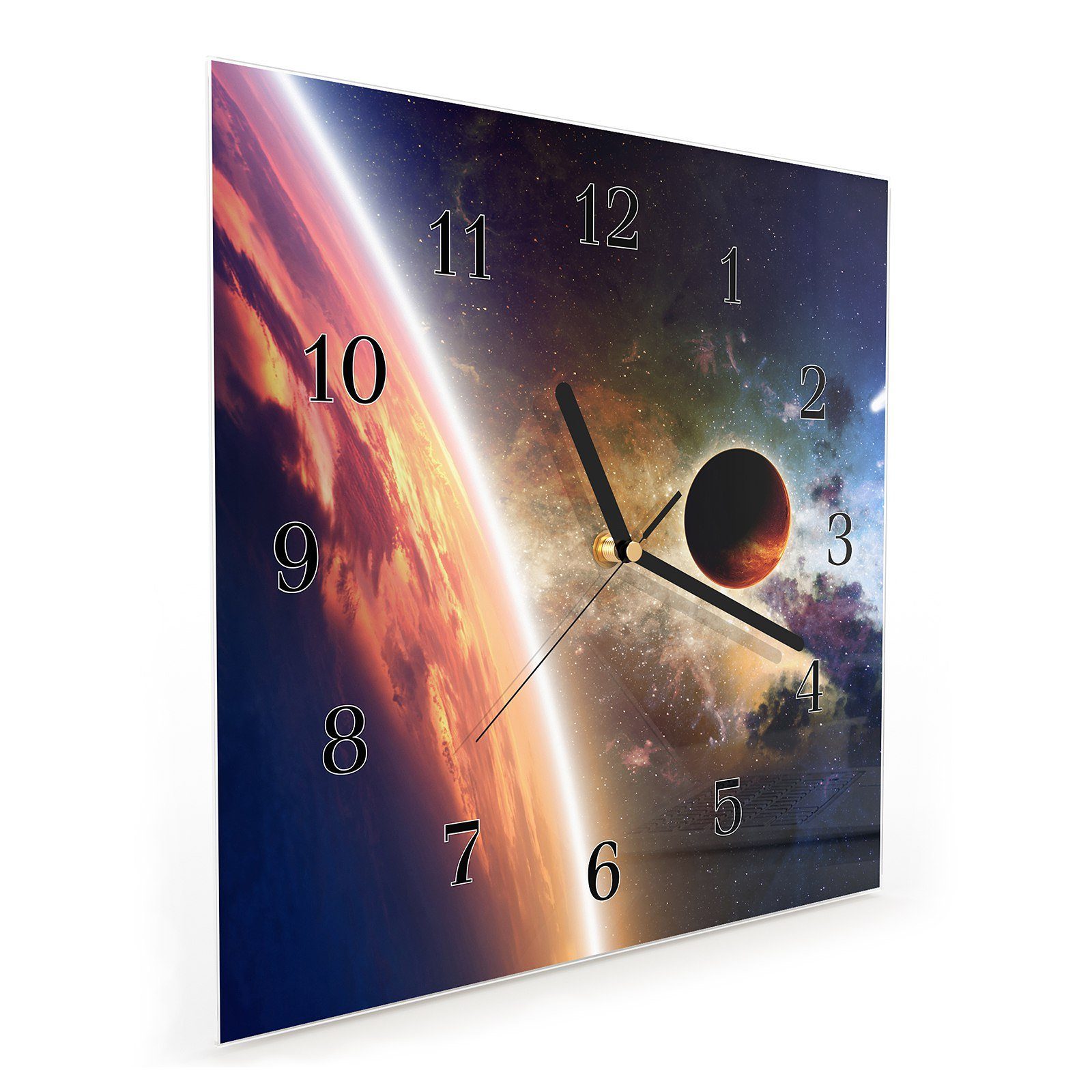 Motiv cm Wanduhr Glasuhr 30 Primedeco Wandkunst mit x 30 Kometen Planeten Wanduhr und Größe