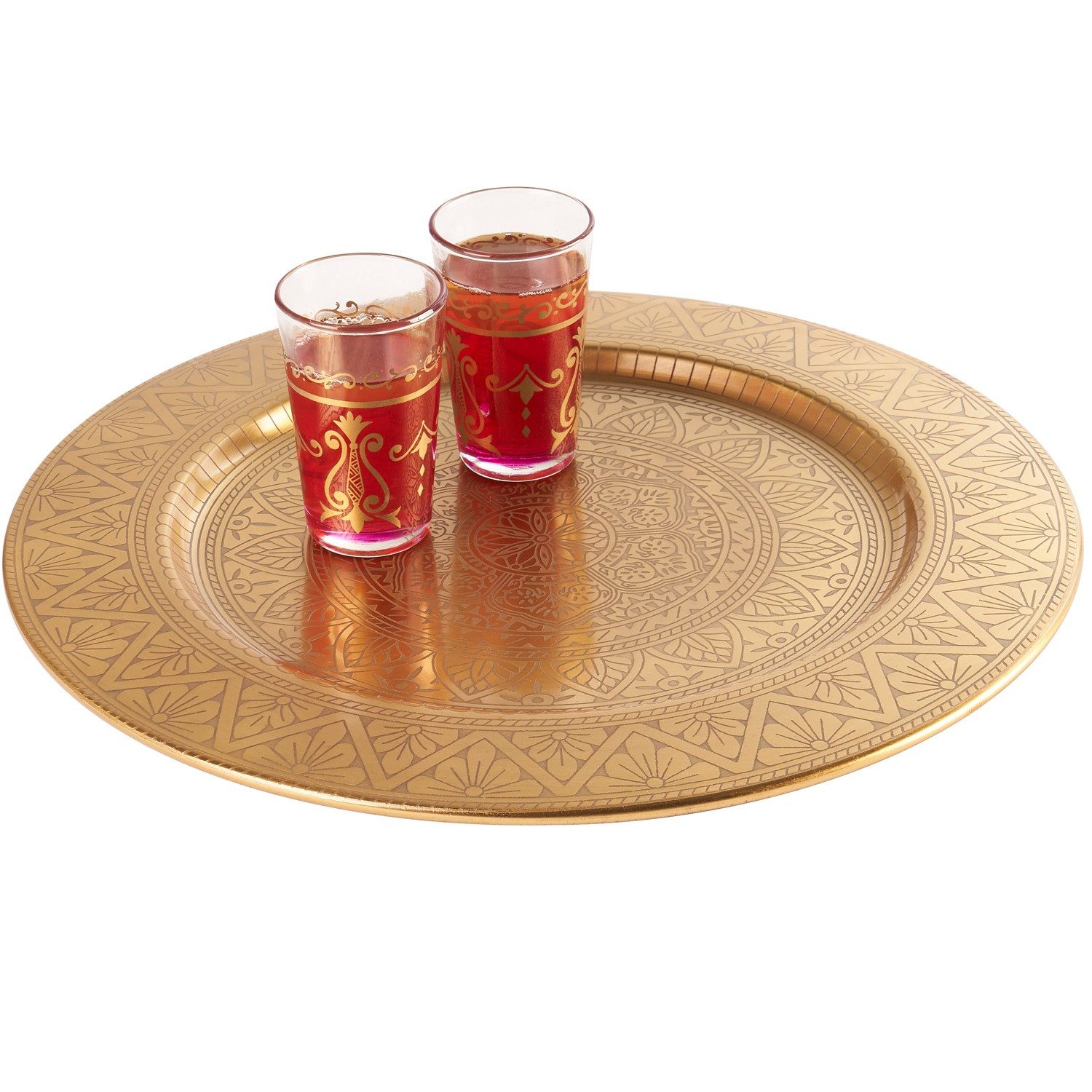 Marrakesch Orient & Mediterran Interior Dekotablett Orientalisches Serviertablett Manar aus Metall in Gold, modern, 35 cm (1 St), Handarbeit