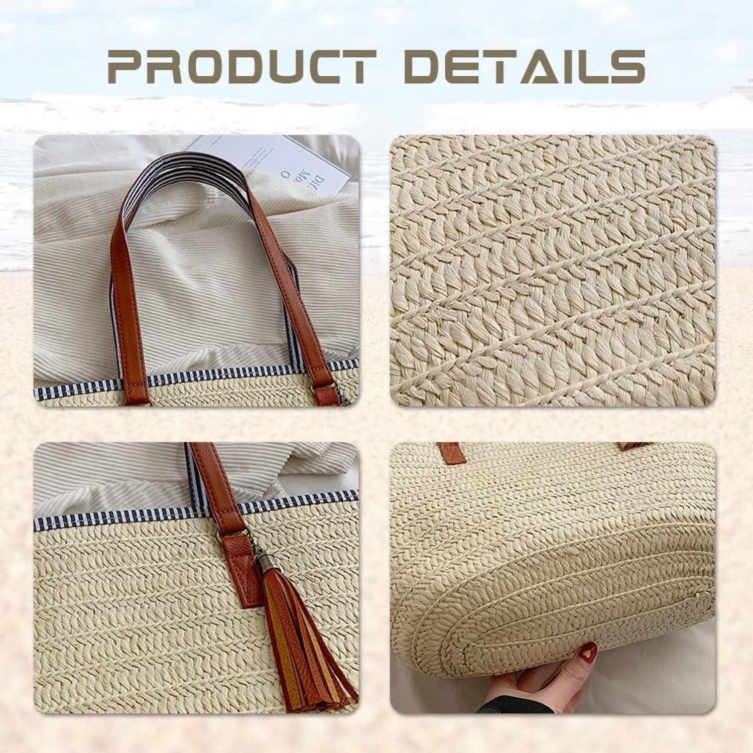LuxusKollektion Strandtasche Stroh Handtasche Damen Sommer Tasche Umhängetasche Boho Stil Strand