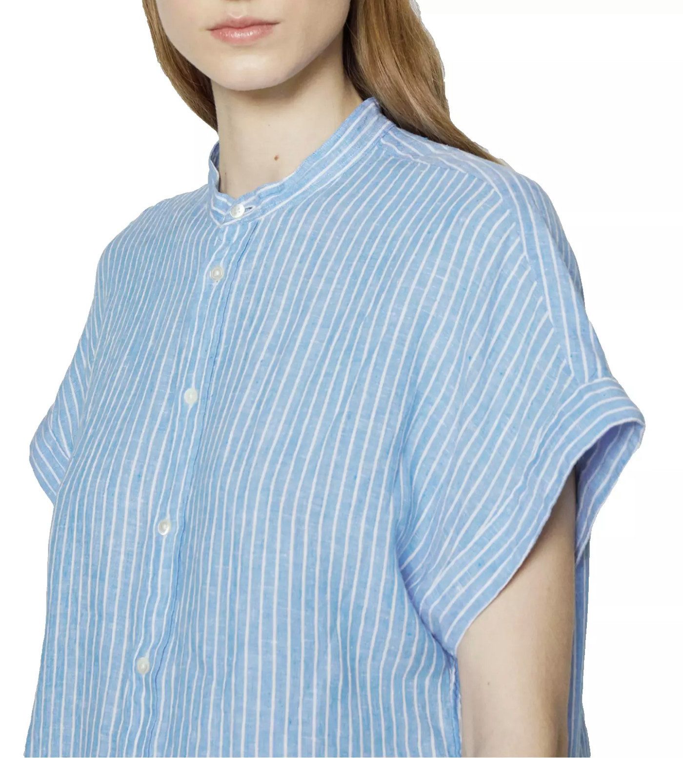 Polo Ralph Lauren Leinenhemd Damen Leinenbluse mit Mao-Kragen Dolman-Ärmel mit fixierten Bündchen, Raffungen am Rückenpasse