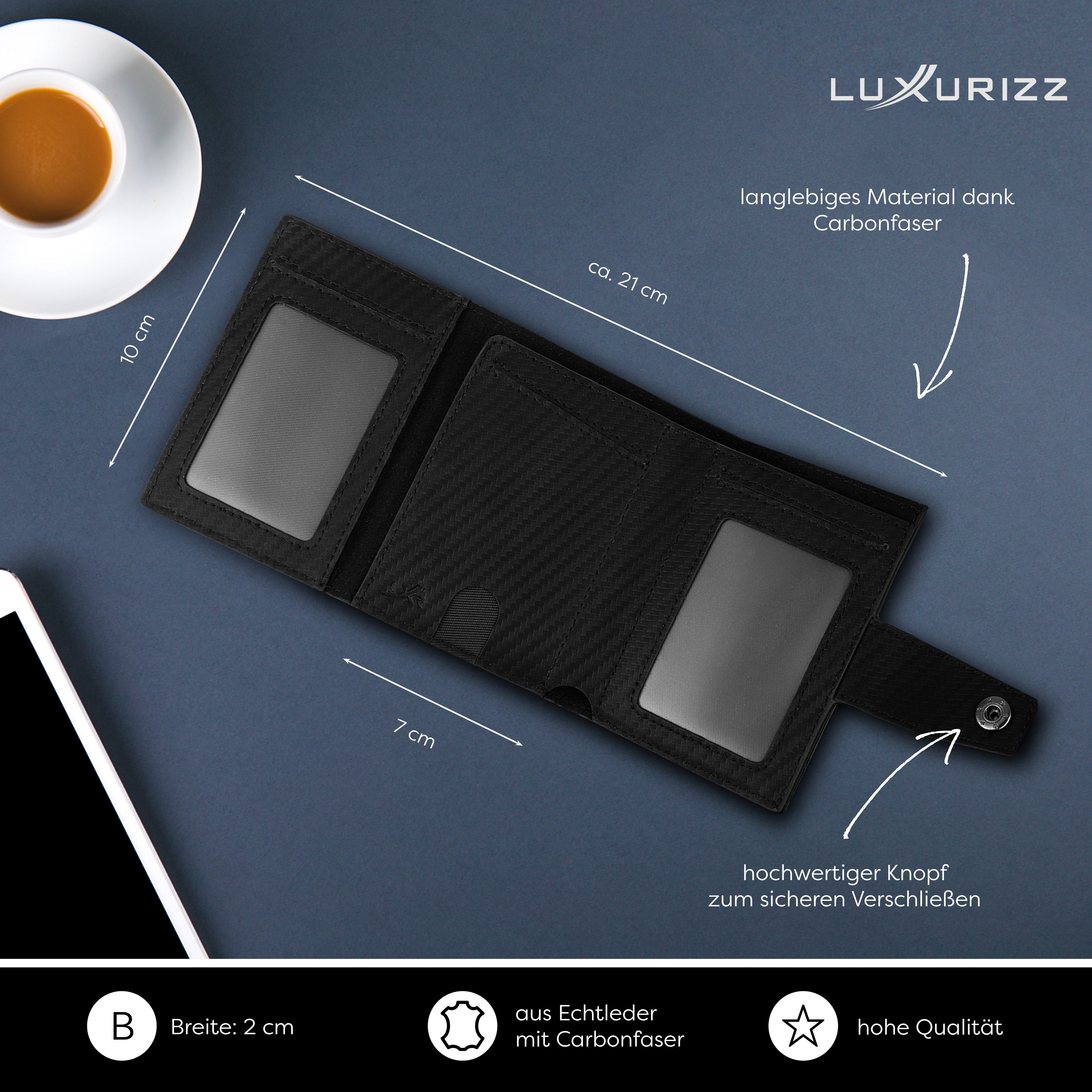Luxurizz Mini Geldbörse Slim Wallet Echtleder mit Münzfach – Bild 2 von 5