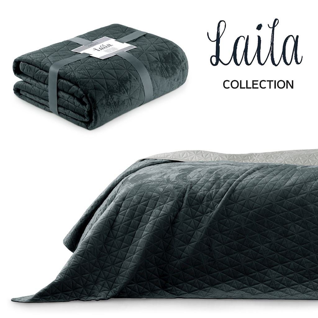 Bettüberwurf Bettüberwurf Laila, AmeliaHome, Tagesdecke graphit mit Wendedesign silber zweiseitigem