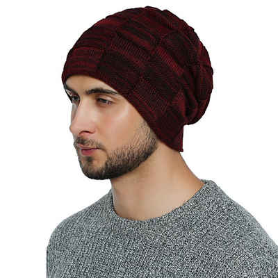 DonDon Beanie Herren Winter long Slouch (Packung, 1-St) Wintermütze, Beanie mit Flechtmuster und Teddyfleece