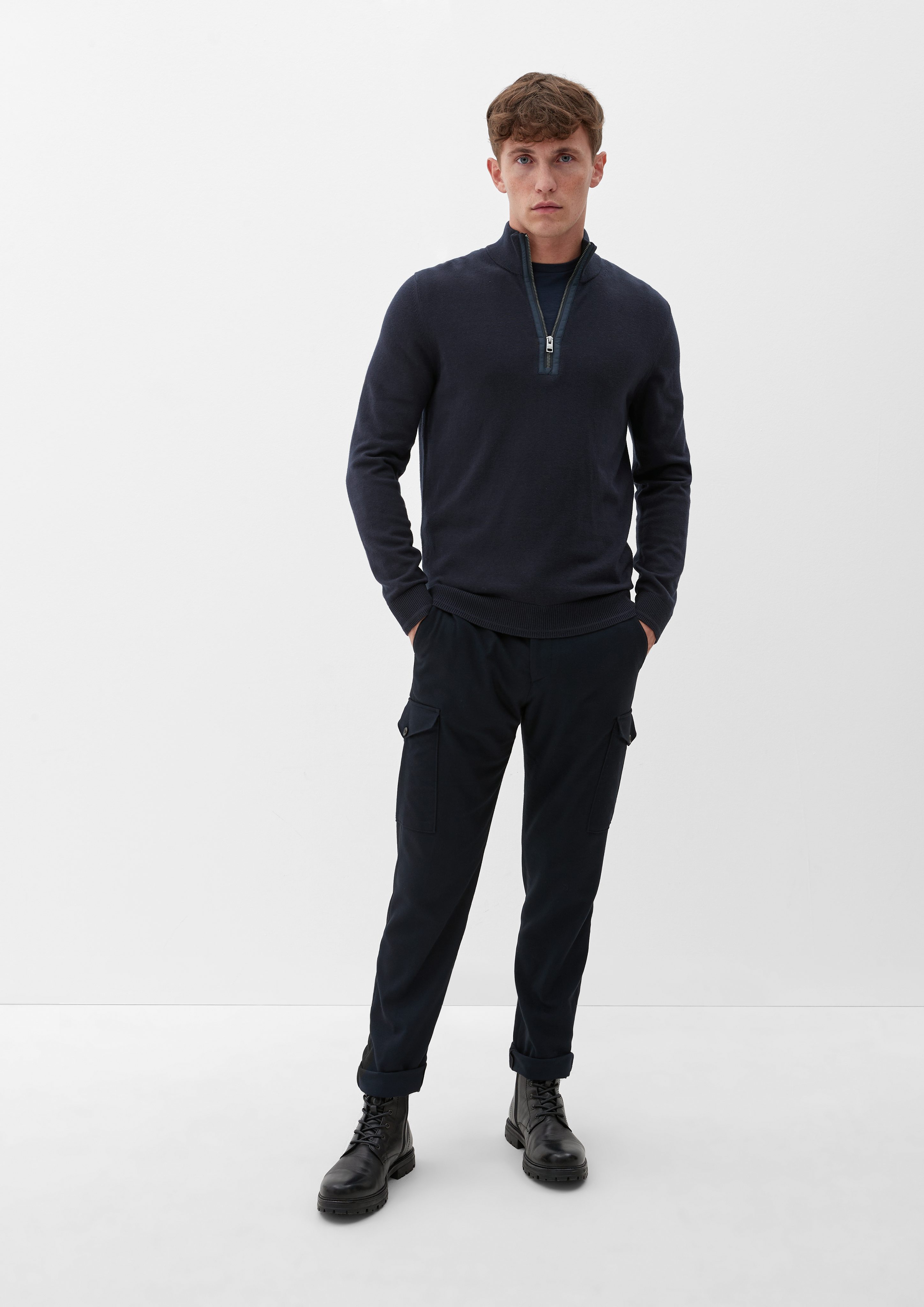 mit Troyer s.Oliver Merinowolle navy Strickpullover