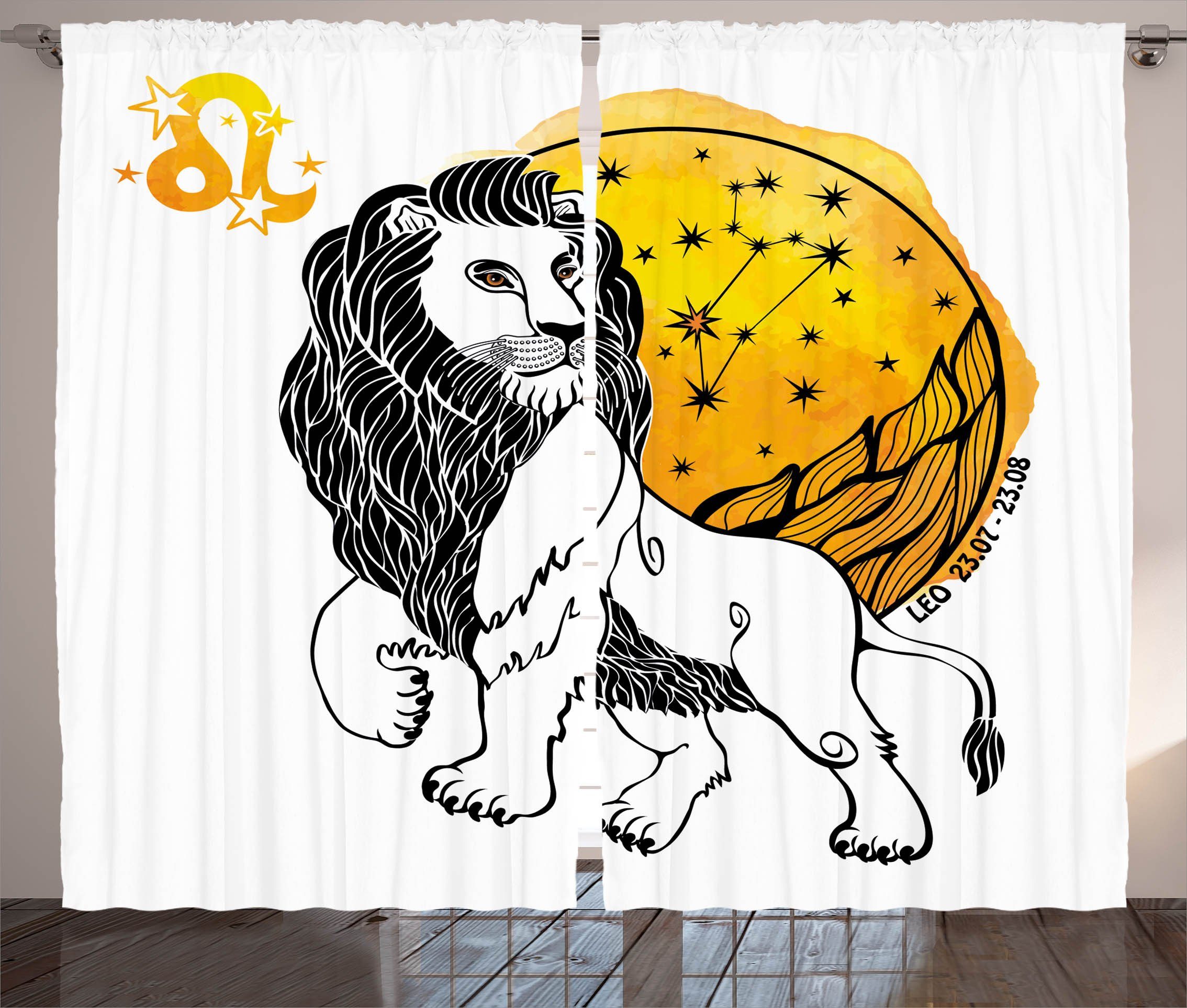 Gardine Schlafzimmer Sternzeichen Astrologie mit Vorhang Abakuhaus, Kunst Löwe Schlaufen Kräuselband Haken, und