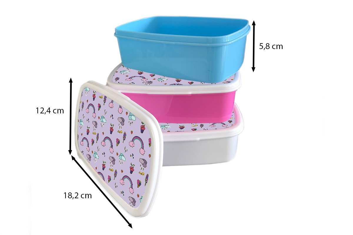 Brotdose Snackbox, Kunststoff Mädchen rosa MuchoWow - (2-tlg), Muster Regenbogen Kinder Kinder, - Erwachsene, für Mädchen, Krone - - Kunststoff, Lunchbox Brotbox - Kinder,