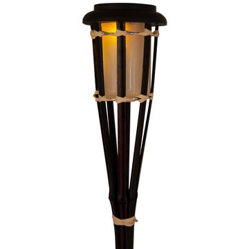 Trendyshop365 LED Gartenleuchte Solarlampe Bambus 65cm, Dämmerungssensor, LED fest integriert, Warmweiß, mit Erdspieß, wetterfest, outdoorgeeignet