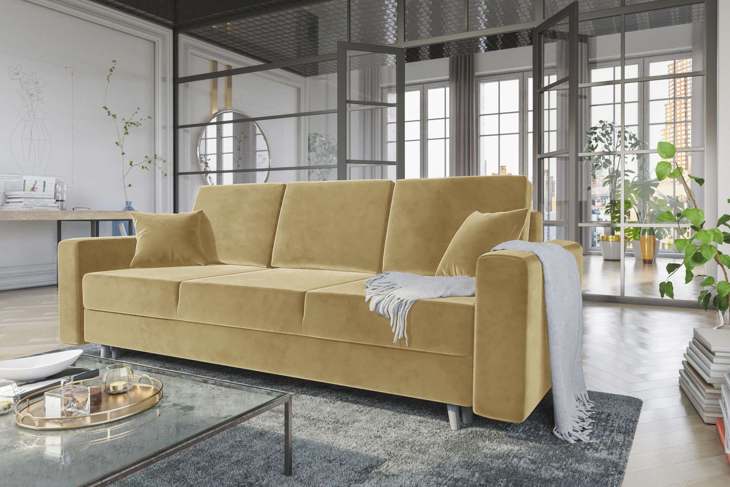 Bettfunktion, mit Modern 3-Sitzer Bettkasten, Stylefy Sitzkomfort, mit Sofa, Schlafsofa, Design Carmen,