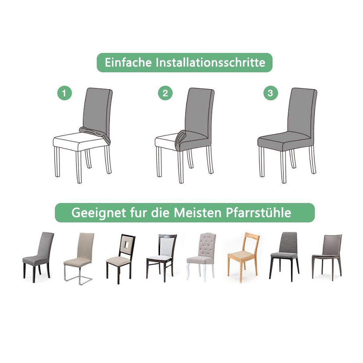 Grün 6er Stuhlbezug Set 2er 4er für Stuhlhusse, Stuhl Esszimmer HOMEIDEAS,