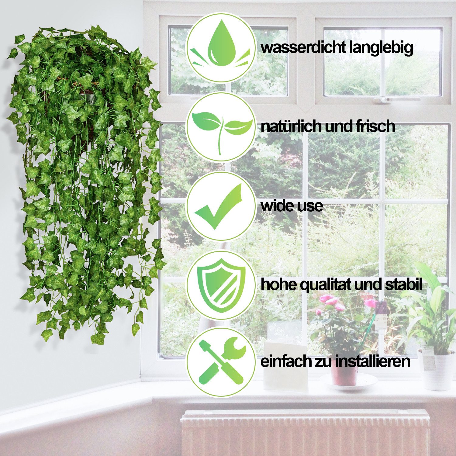 Künstliche Zimmerpflanze Efeu Künstlich Girlande 24 Stück Efeu Hängend Girlande Kunstpflanzen, Clanmacy – Bild 3 von 5